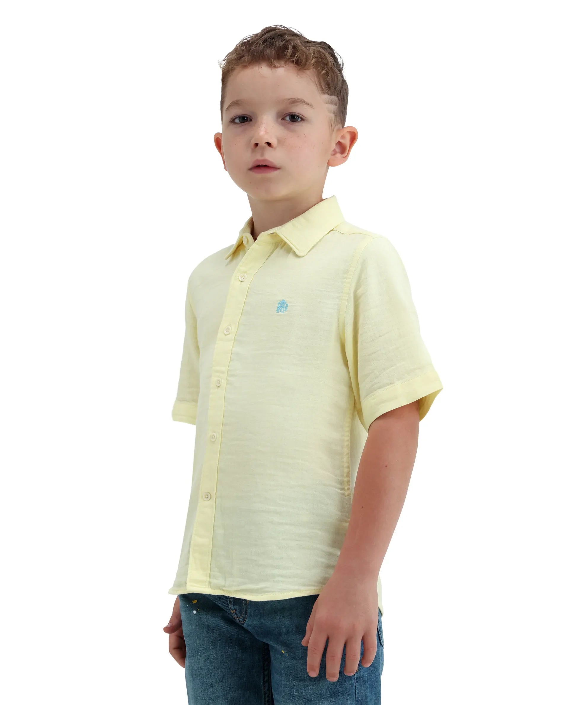 Boys Light Yellow Cotton Blend Regular Fit Shirt
