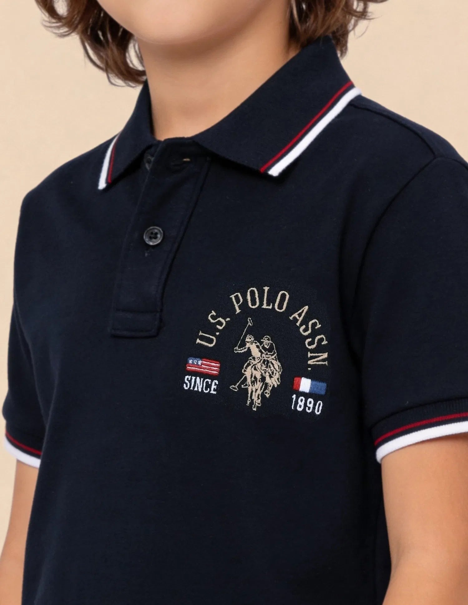 Boys Navy Cotton Graphic Print Regular Fit Polo Shirt