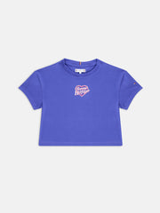 Girls Blue Logo Regular Fit Cotton T-Shirt