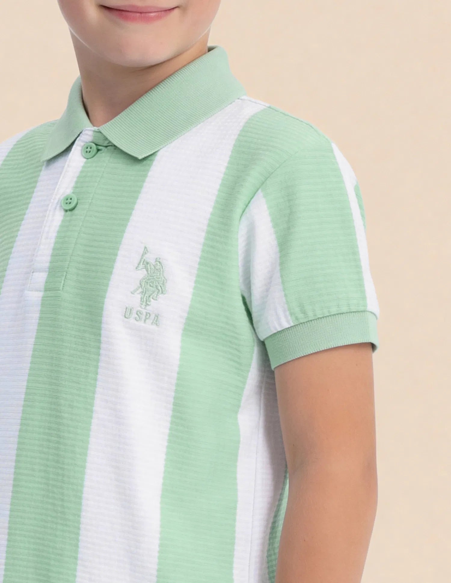 Boys Vertical Striped Cotton Polo Shirt – Regular Fit