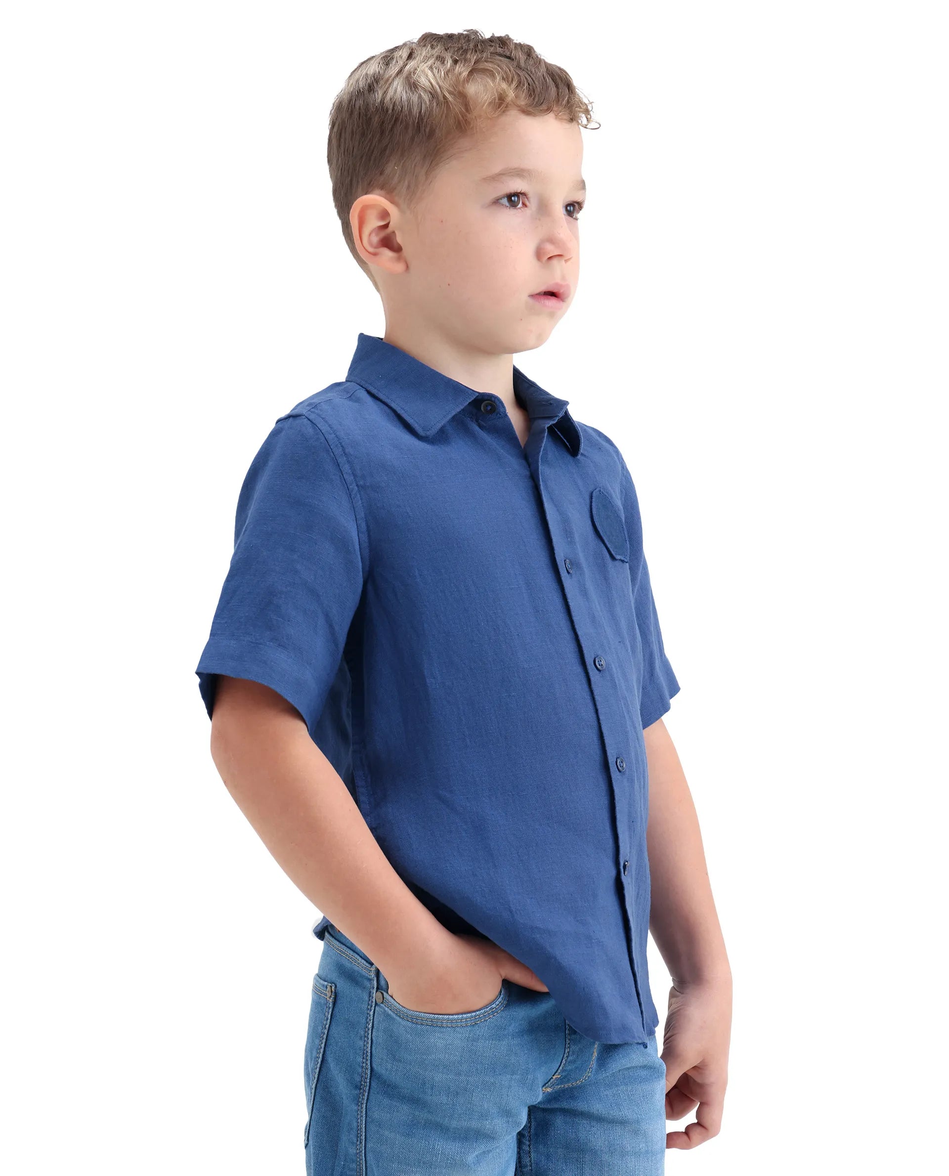 Boys Blue Linen Blend Regular Fit Shirt