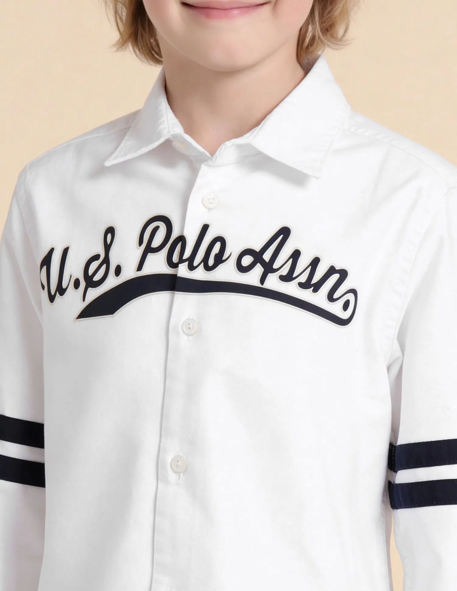 Boys White Logo Printed Cotton Oxford Shirt – Regular Fit