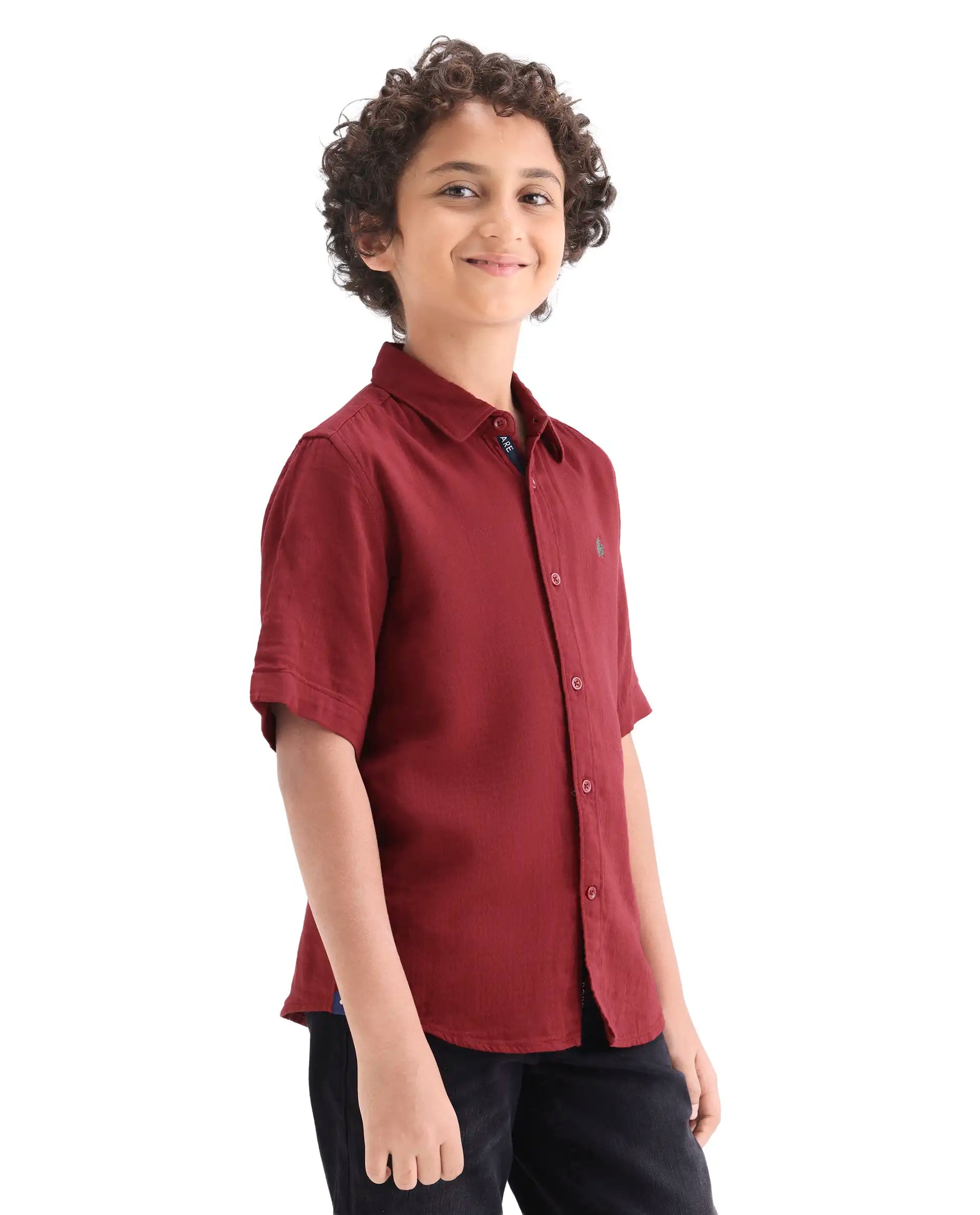 Boys Red Cotton Blend Regular Fit Shirt