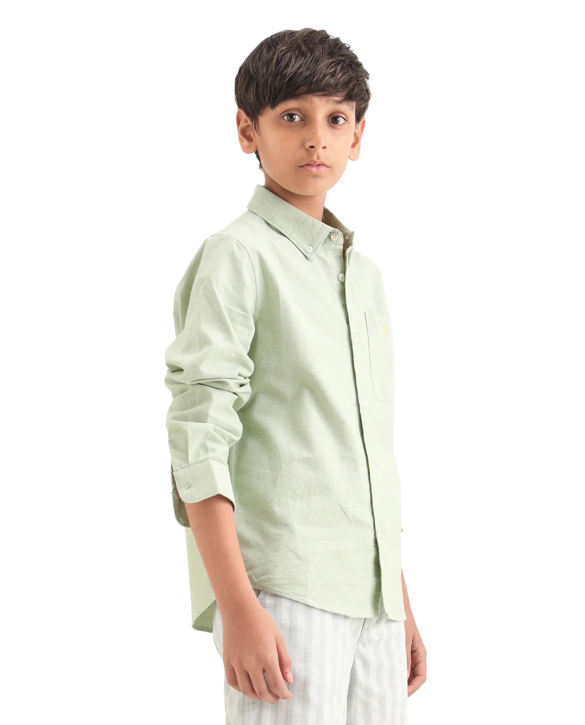 Boys Pastel Green Cotton Regular Fit Shirt