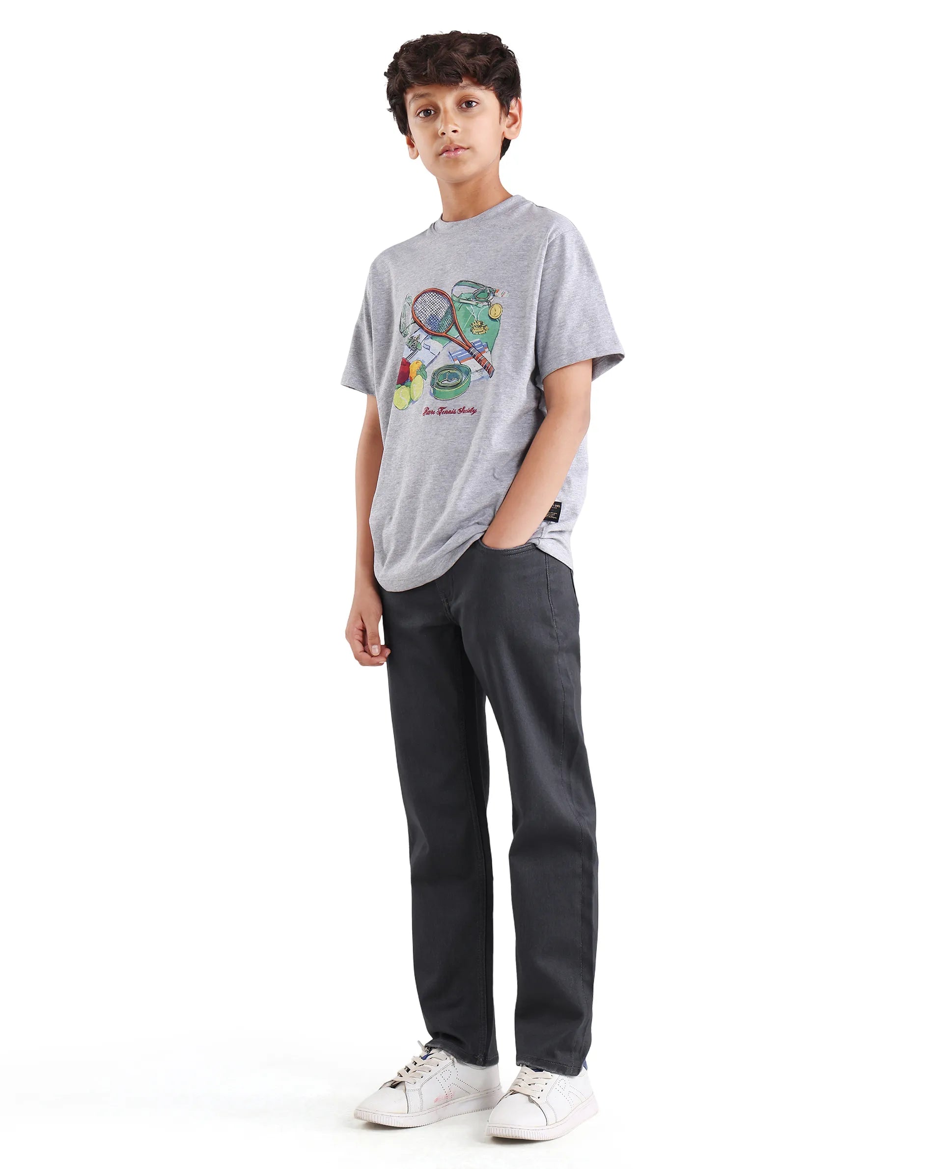 Boys Grey Regular Fit Shank Button Jeans