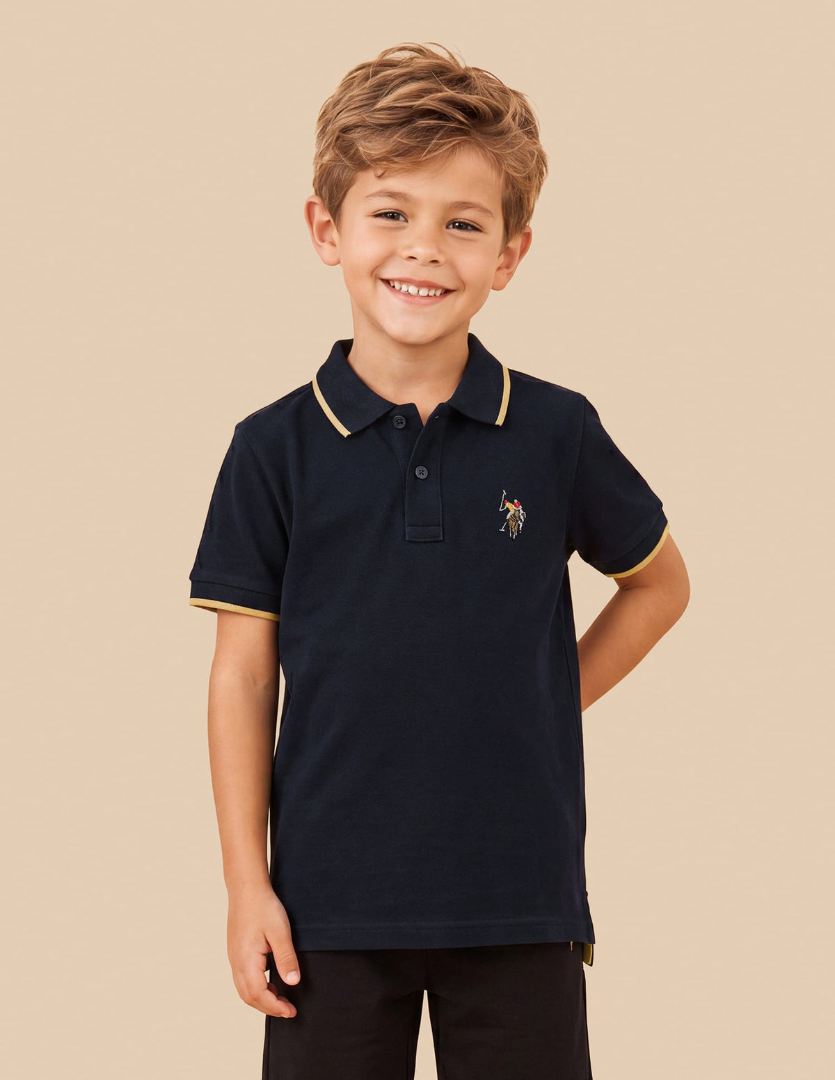 Boys Navy Cotton Embroidered Regular Fit Polo Shirt