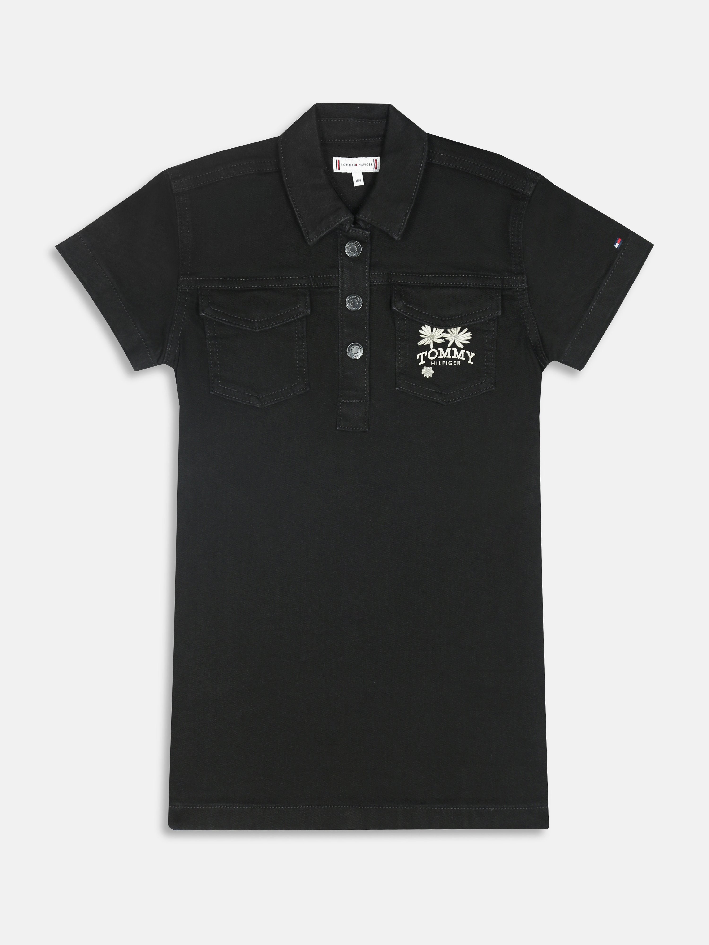 Girls Black Logo BCI Cotton Casual Shirt Dress