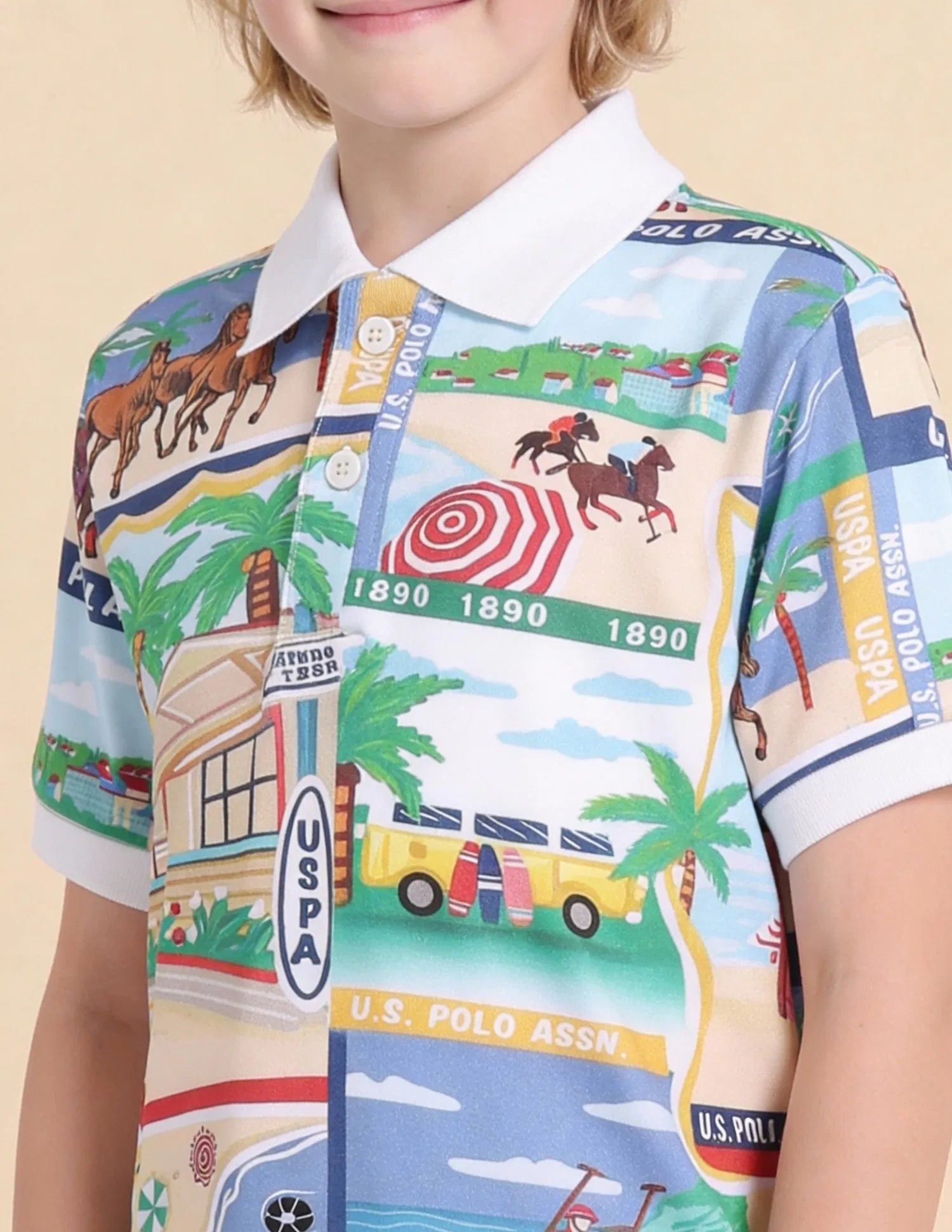 Boys Multicolor Cotton Graphic Print Regular Fit Polo Shirt