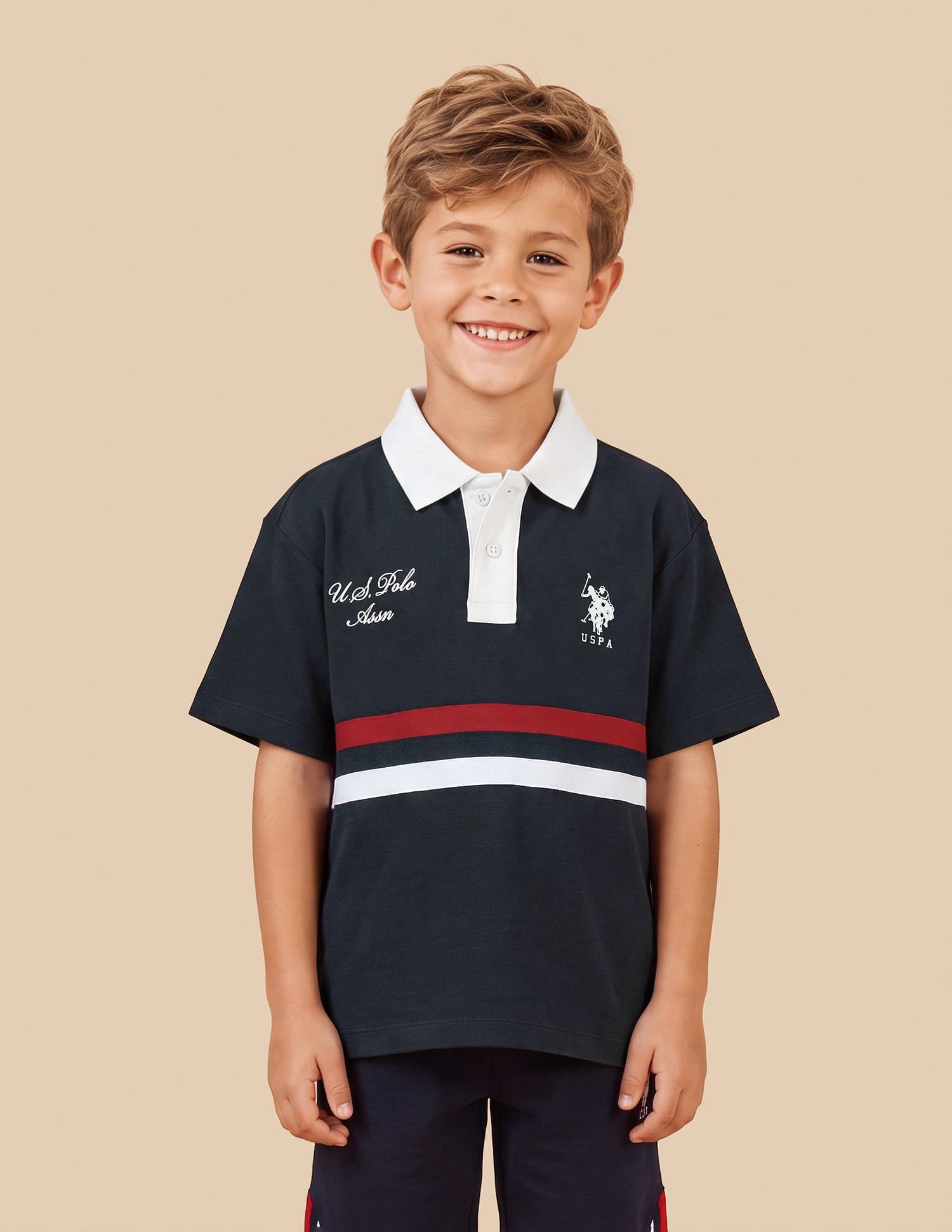 Boys Navy Cotton Blend Oversized Fit Polo Shirt