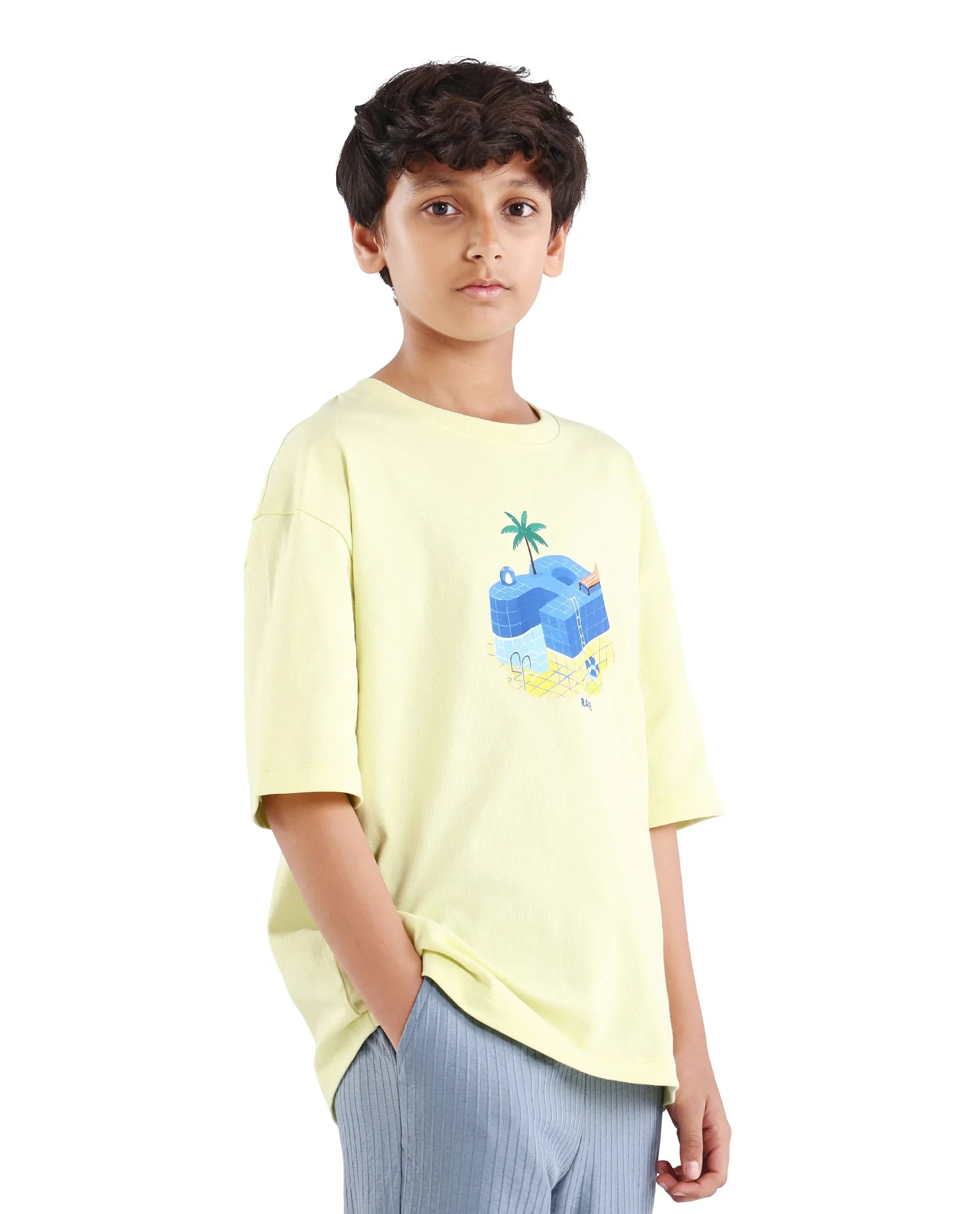 Boys Light Yellow Oversized Cotton T-Shirt