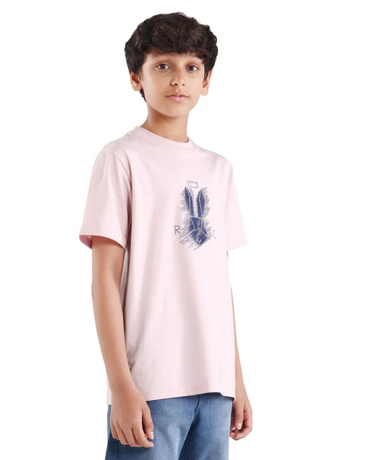 Rare Ones Boys Light Pink HD Print Regular Fit T-Shirt