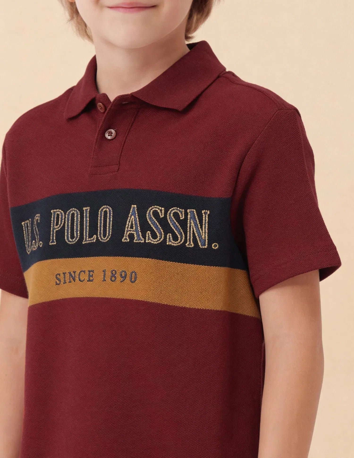 Boys Dark Red Cotton Colour Block Logo T-Shirt
