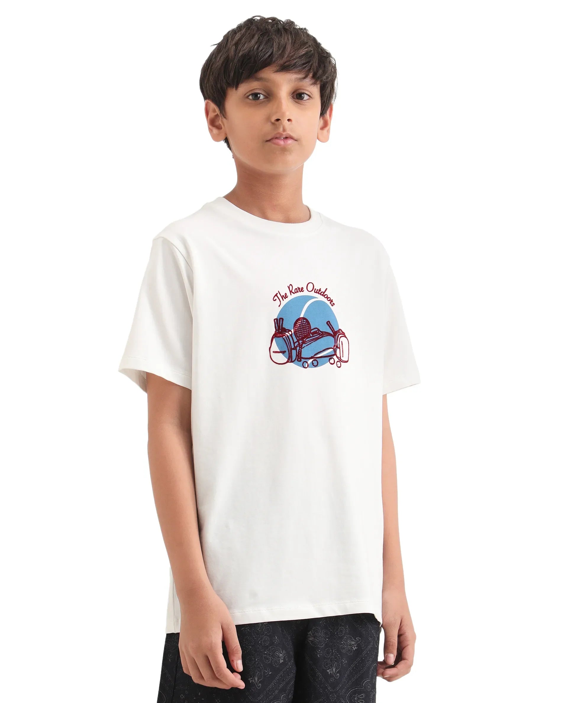 Boys Off White Flock Print Regular Fit T-Shirt