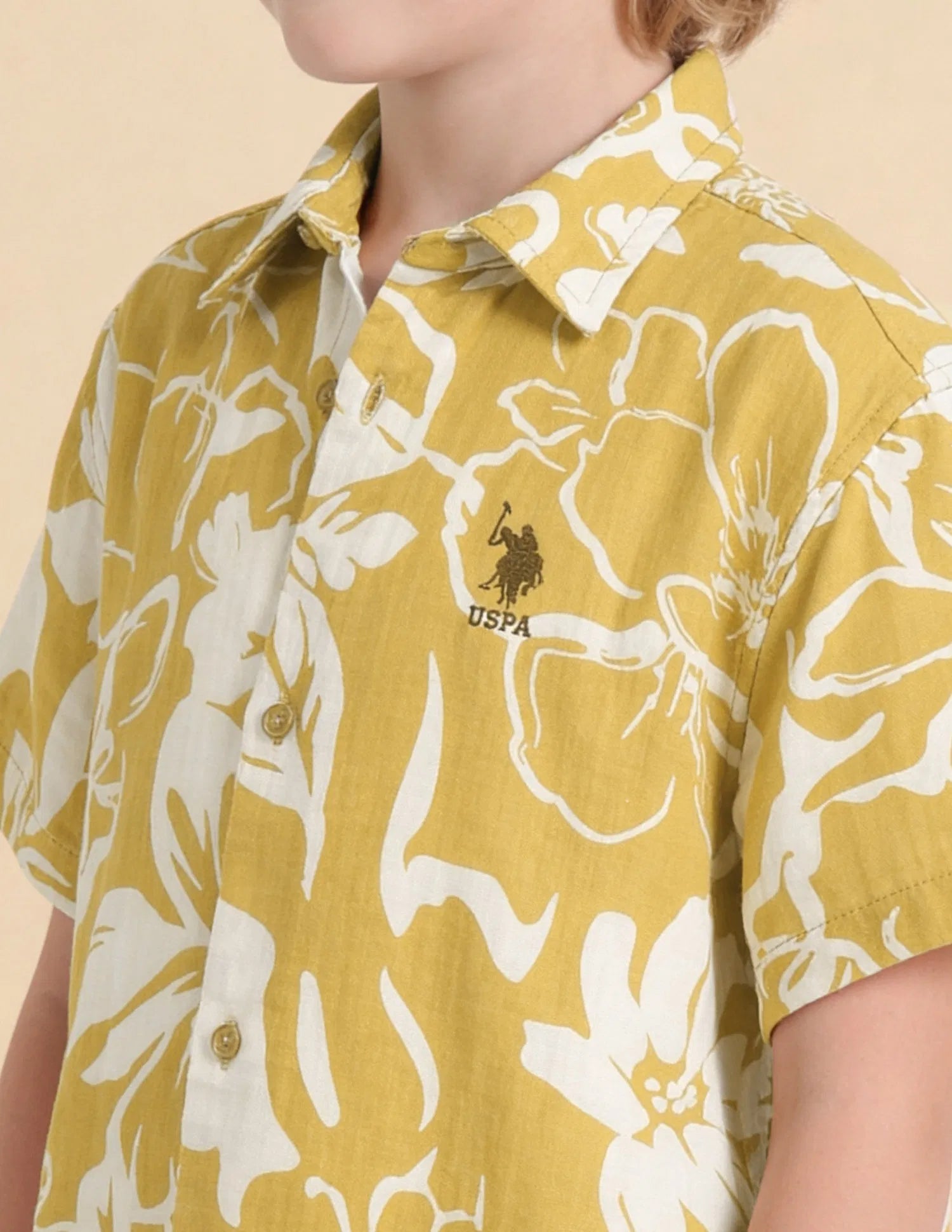Boys Yellow Floral Printed Cotton Shirt – Boxy Fit