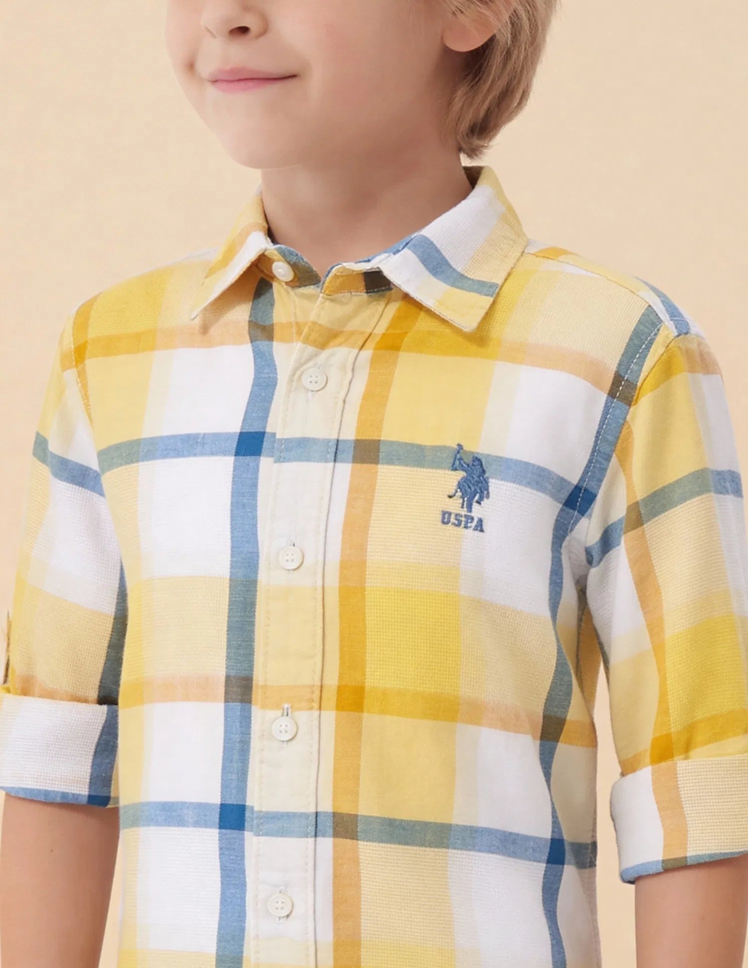 Boys Yellow Plaid Checked Tencel Cotton Shirt – Regular Fit
