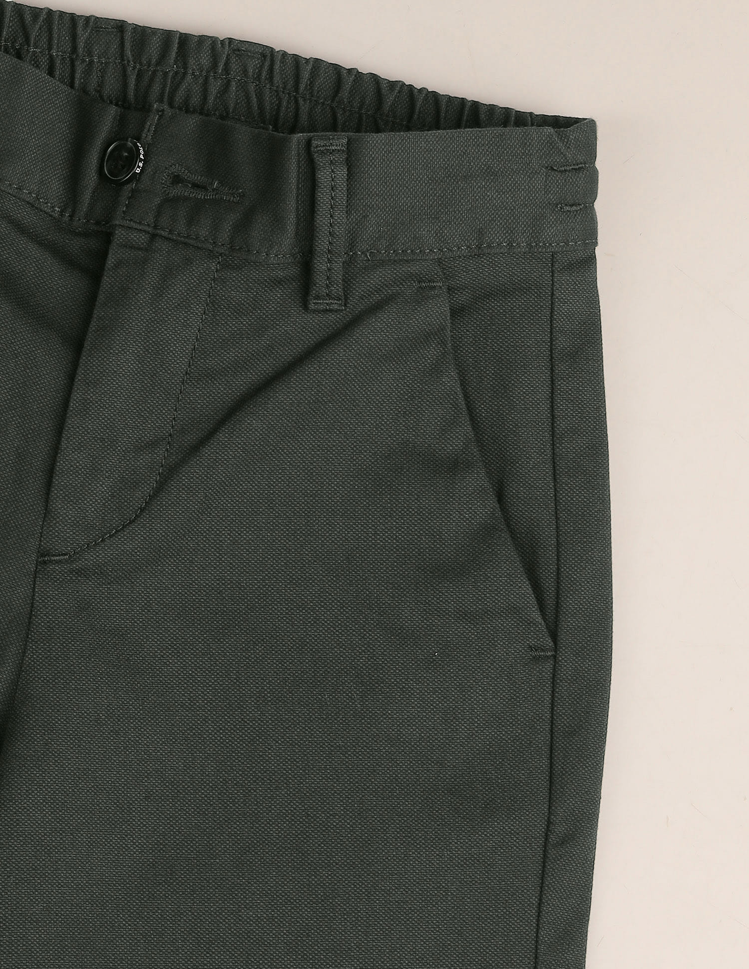 Boys Olive Cotton Stretch Dobby Trousers