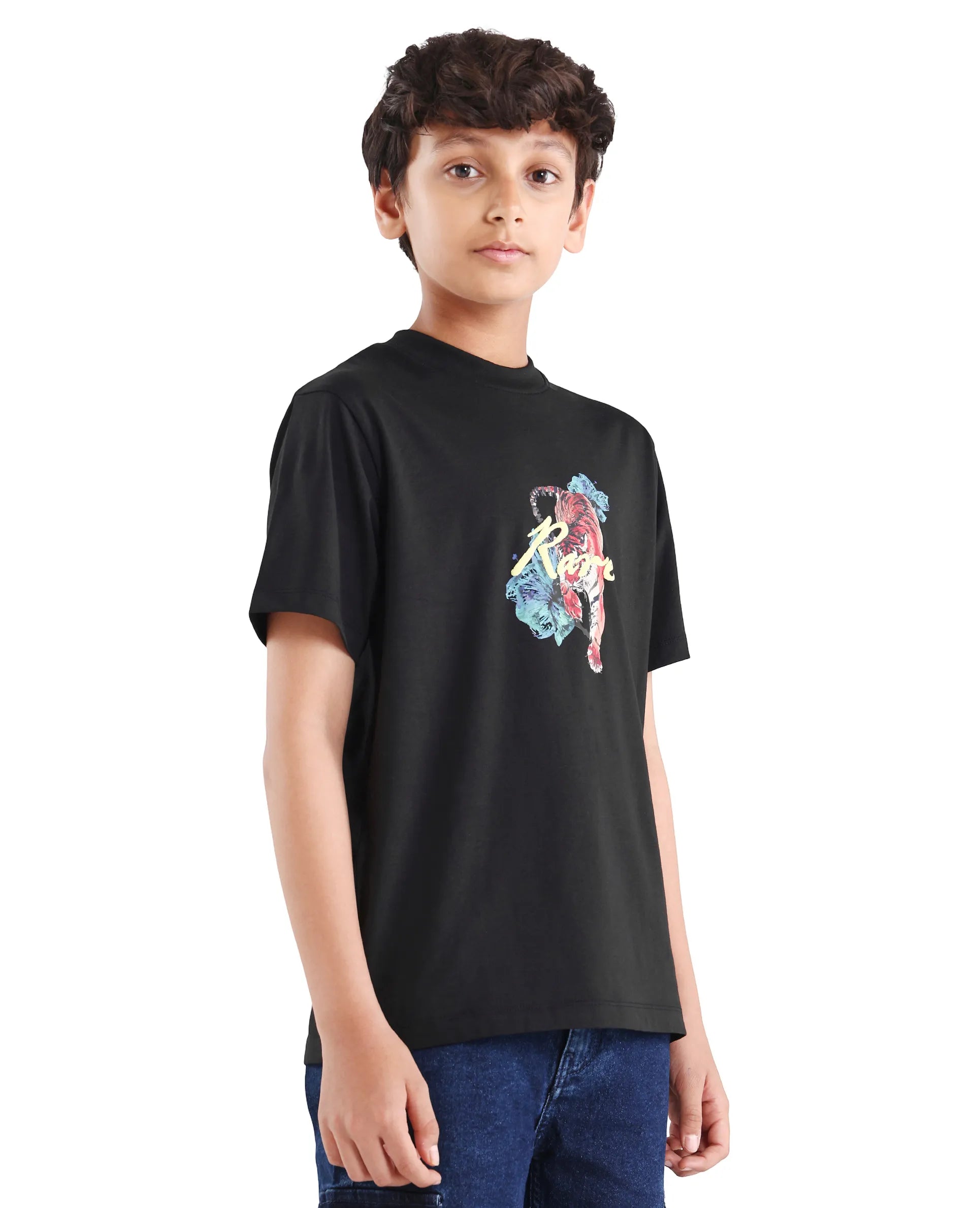 Rare Ones Boys Black Digital Print Regular Fit T-Shirt
