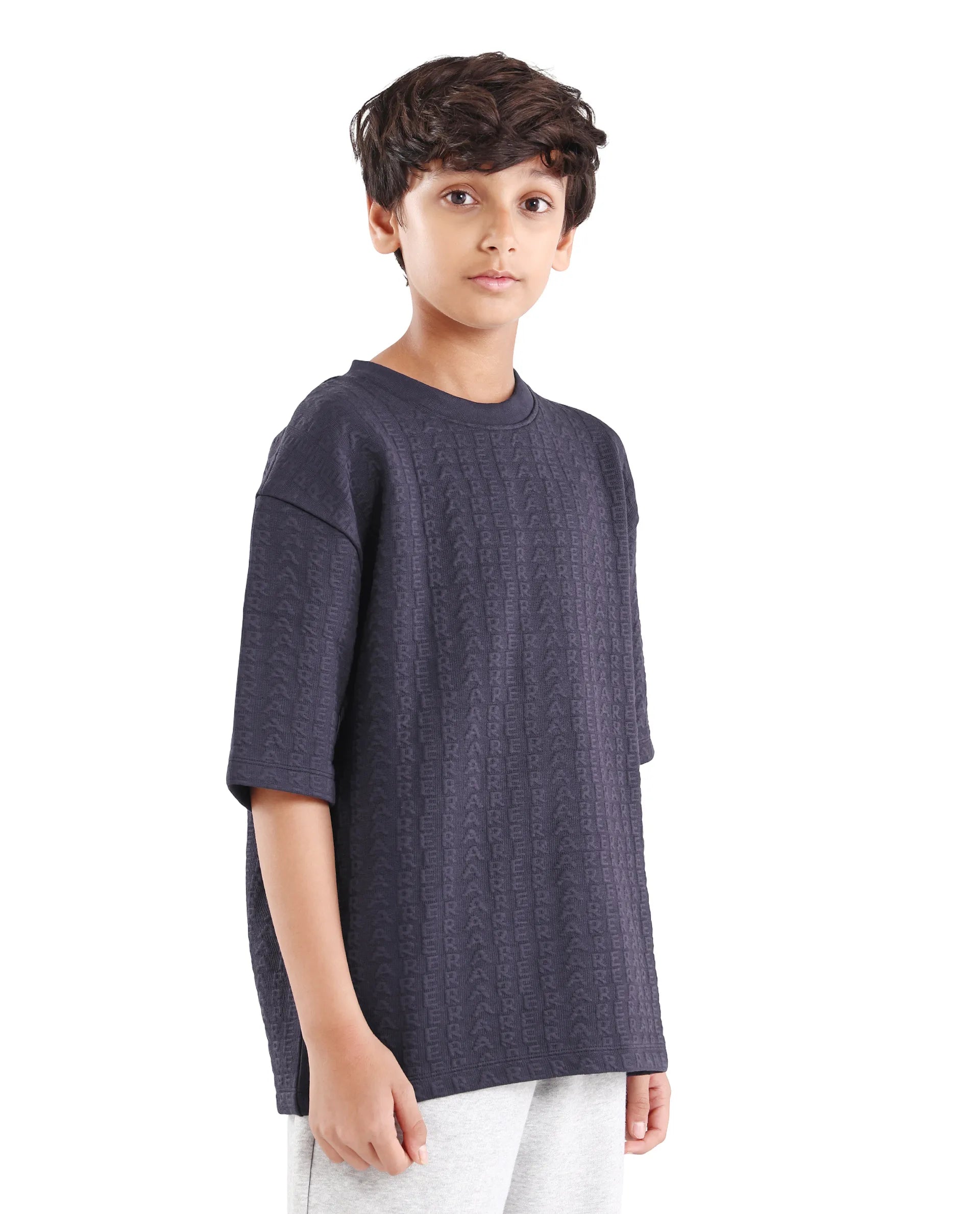 Boys Purple Jacquard Oversized Blend T-Shirt