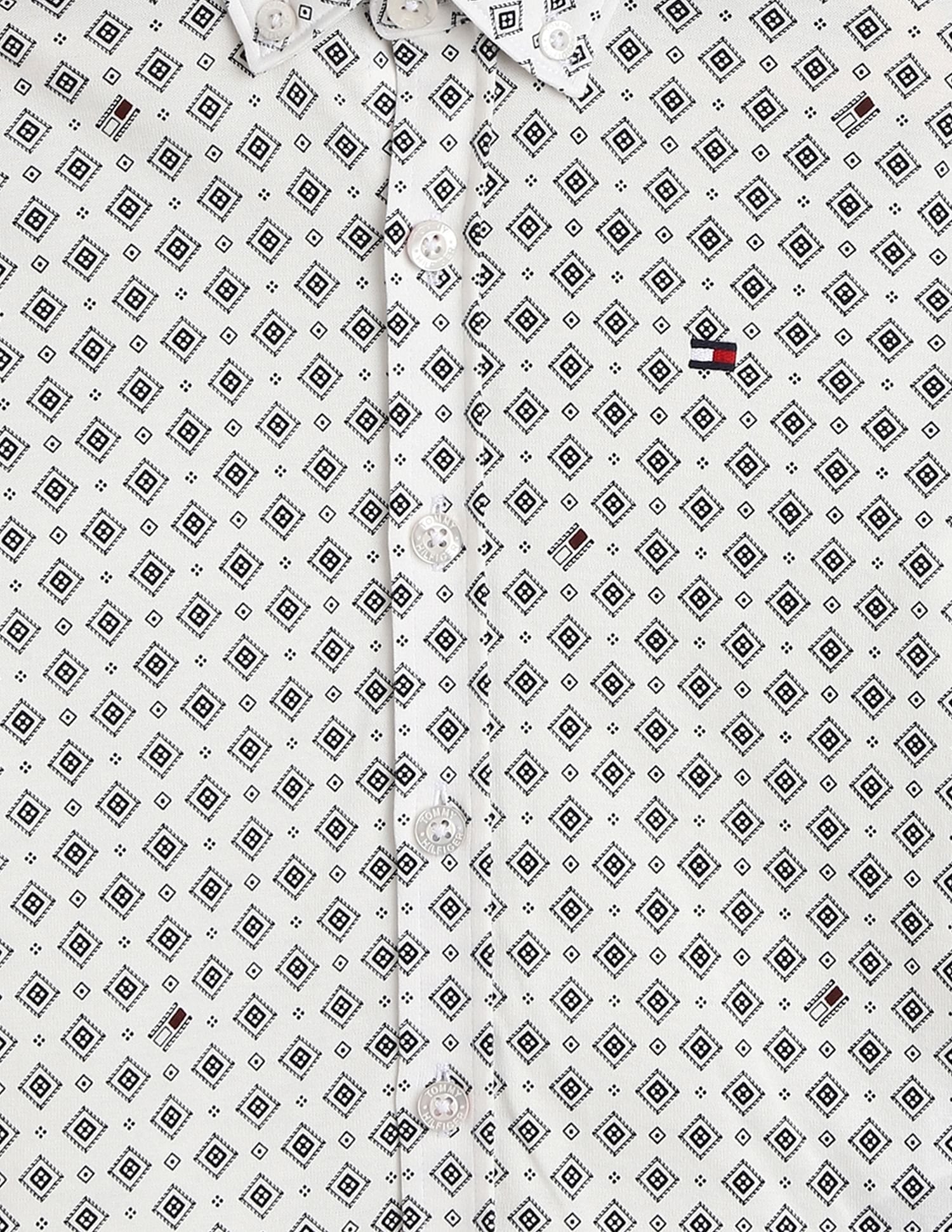 Girls White Printed Organic Cotton Shirt with Full Sleeves