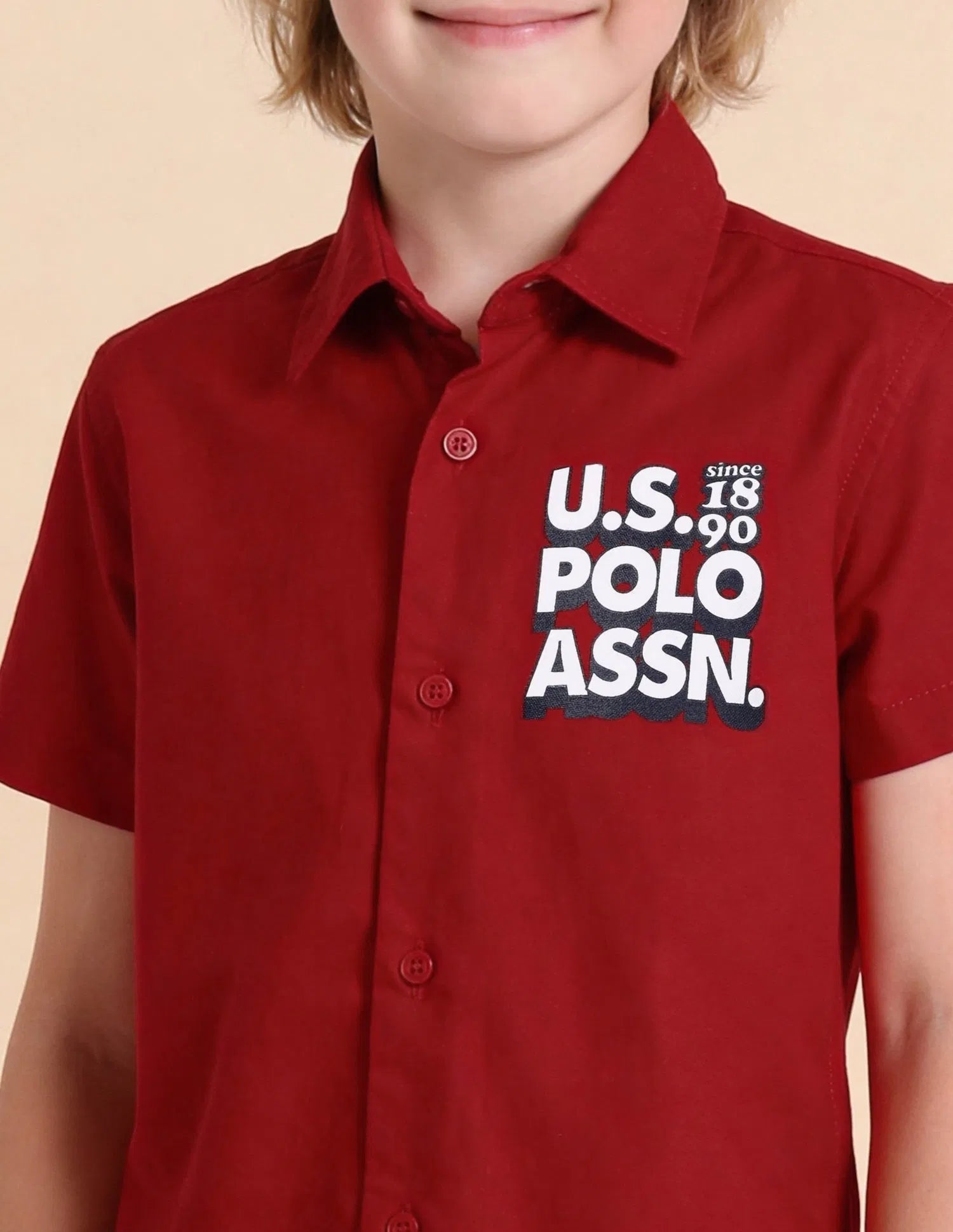 Boys Logo Printed Cotton Shirt – Regular Fit