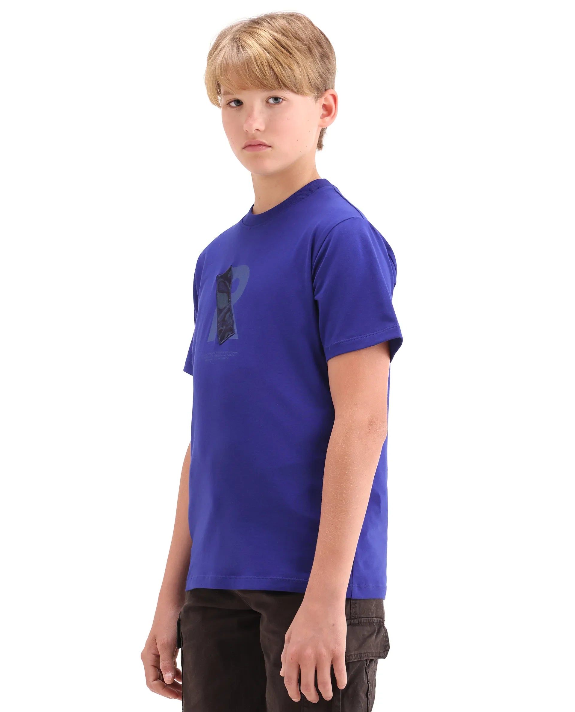 Boys Dark Blue Badge Applique Regular Fit T-Shirt