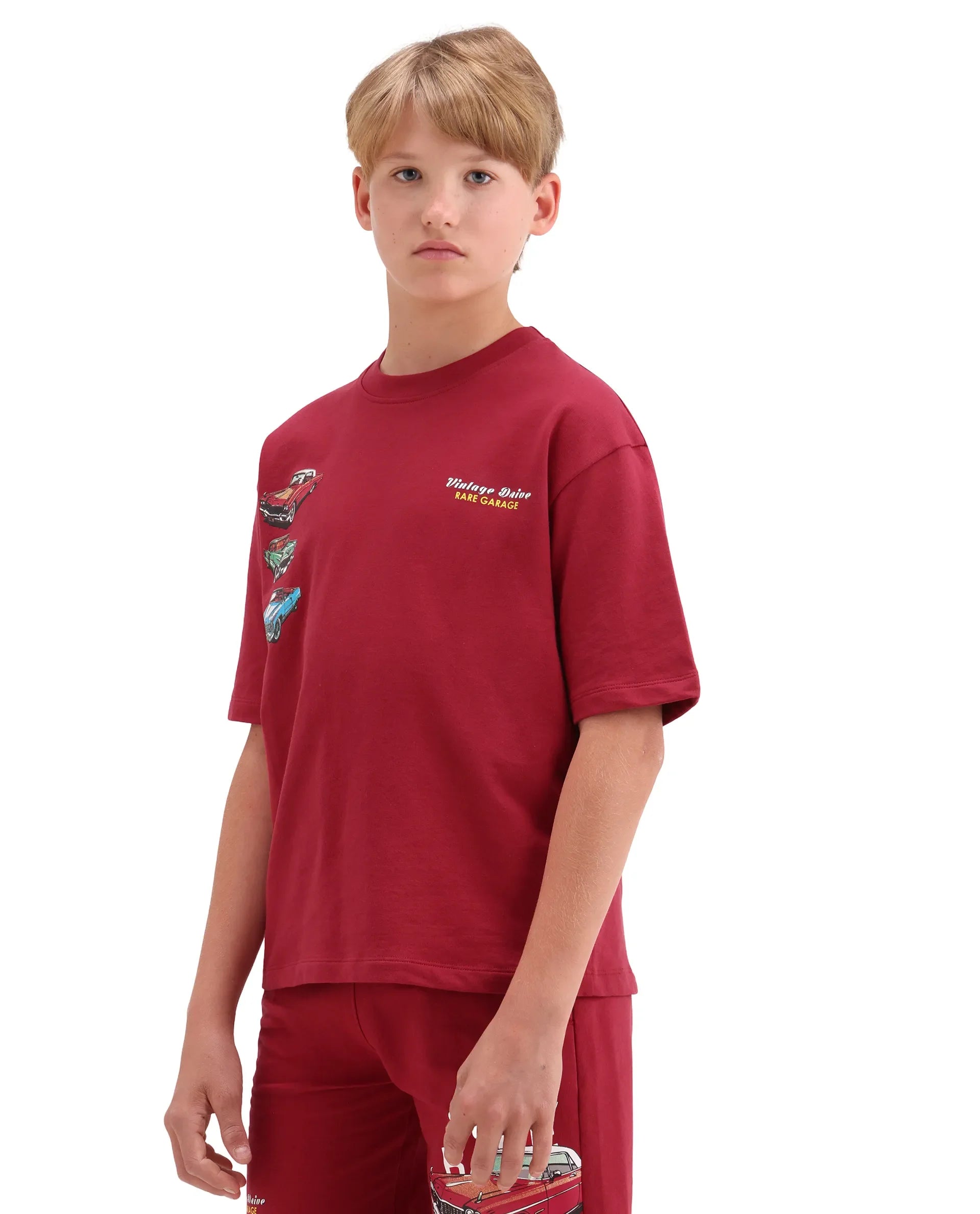 Boys Red Digital Print Oversized T-Shirt