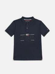 Girls Blue Logo BCI Cotton Casual Polo Knit Top