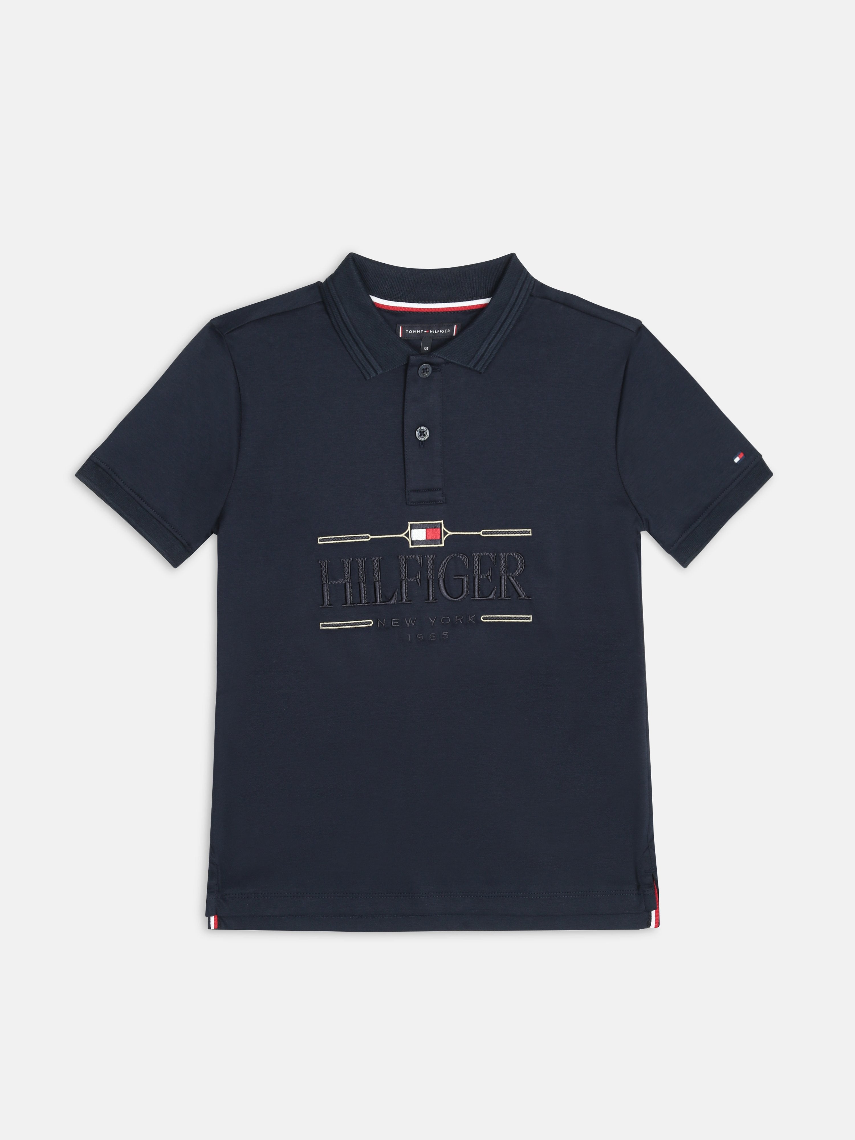 Girls Blue Logo BCI Cotton Casual Polo Knit Top