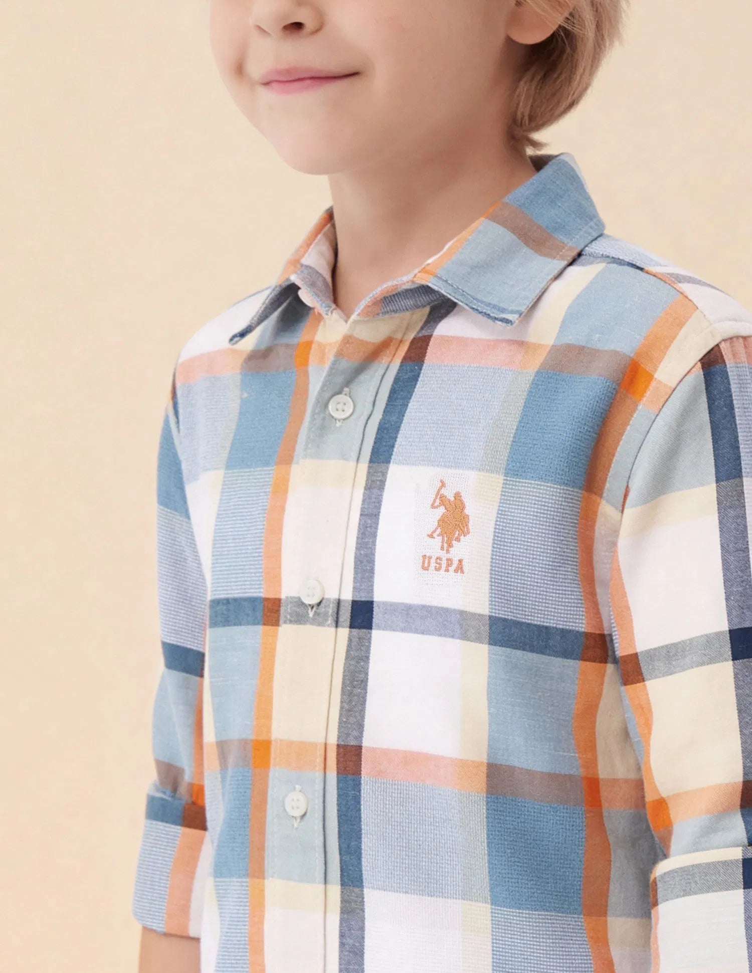 Boys Light Blue Plaid Checked Tencel Cotton Shirt – Regular Fit
