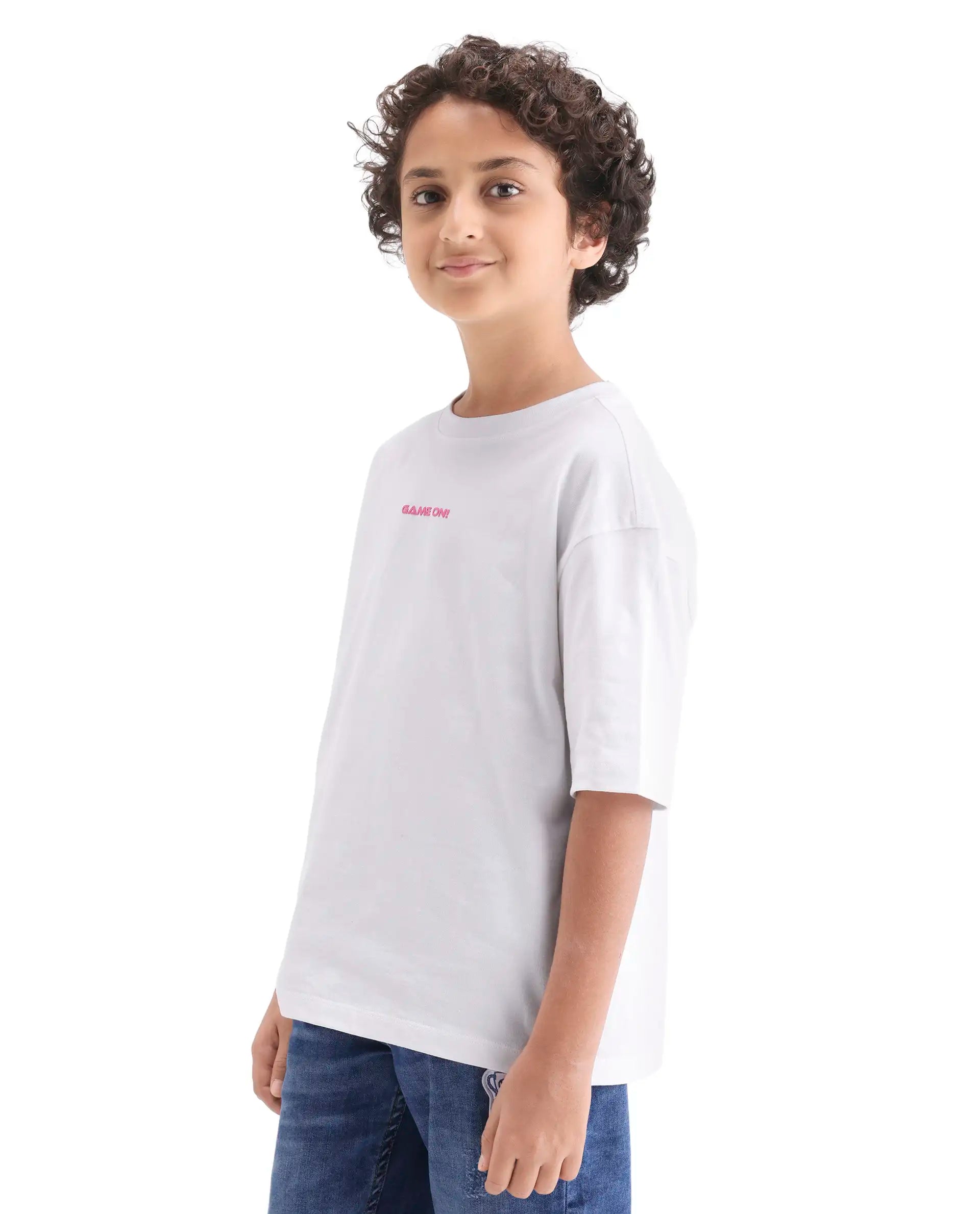 Boys White Puff Print Boxy Fit T-Shirt