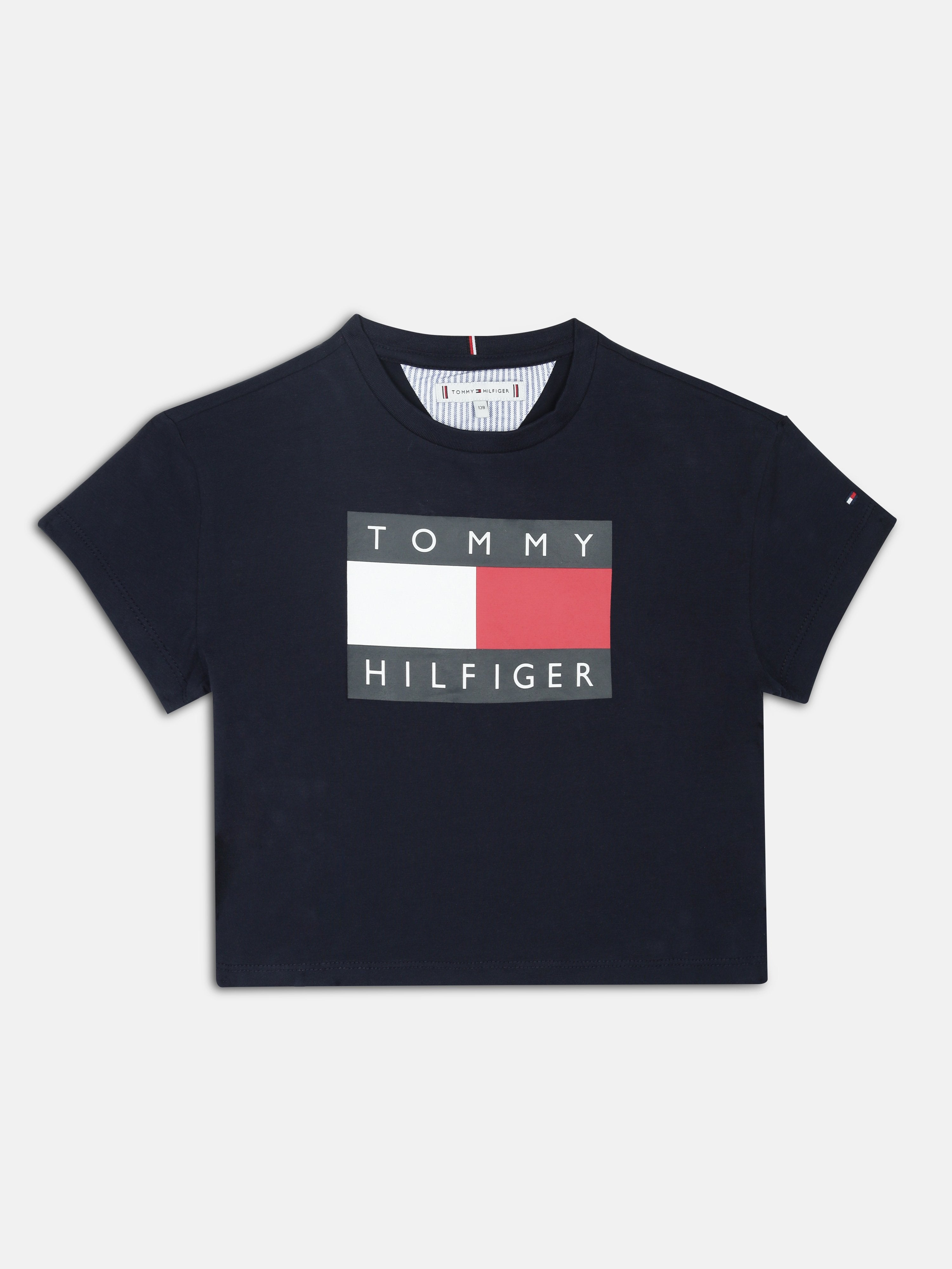 Girls Navy Logo Cotton Stretch Casual Knit Top