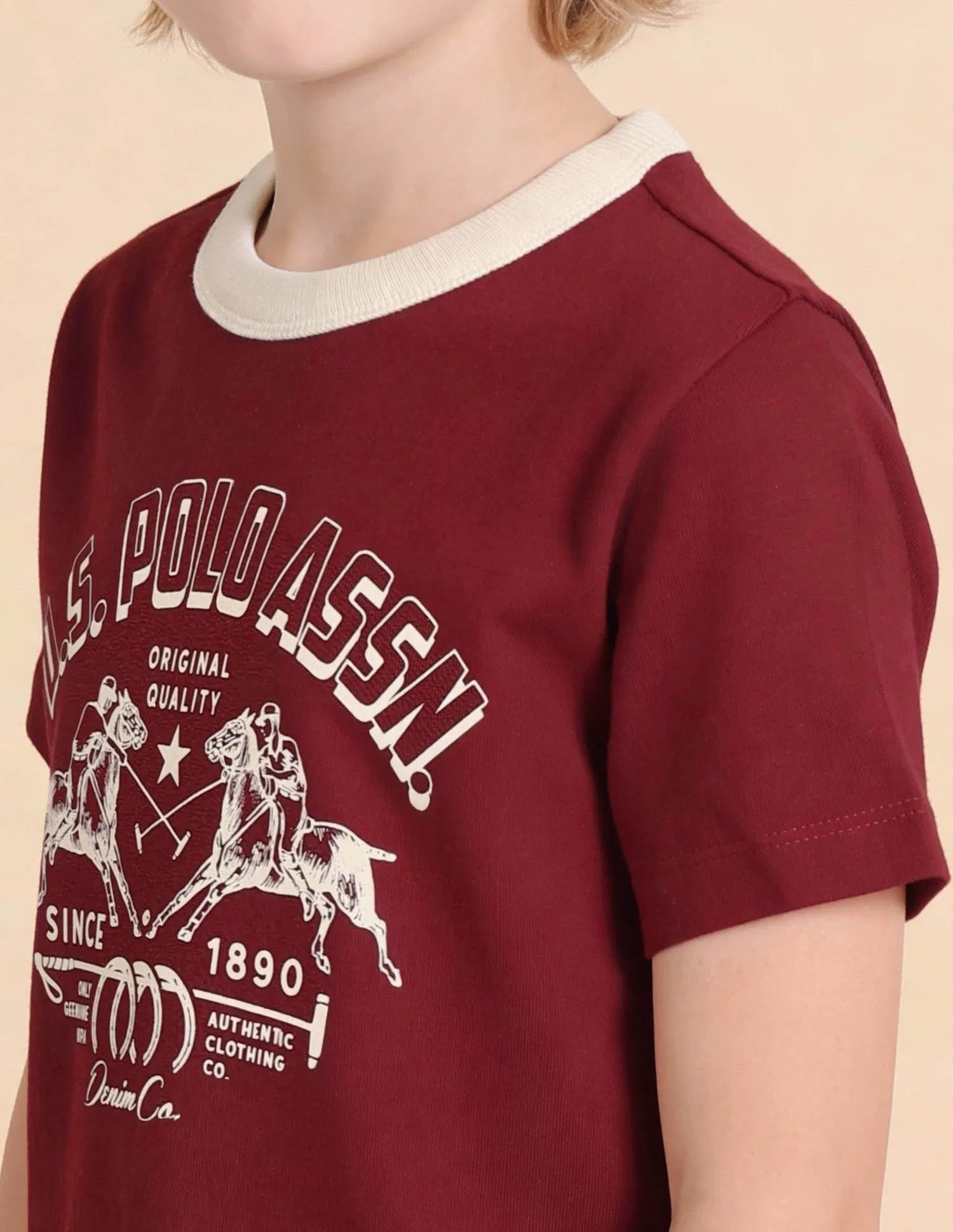 Boys Dark Red Graphic Printed Cotton T-Shirt – Regular Fit