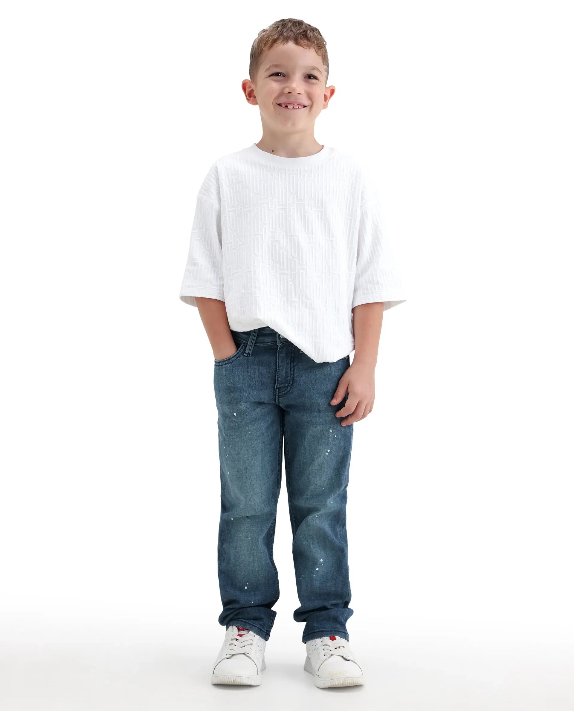 Rare Ones Boys Dark Blue Relaxed Fit Cotton Blend Jeans