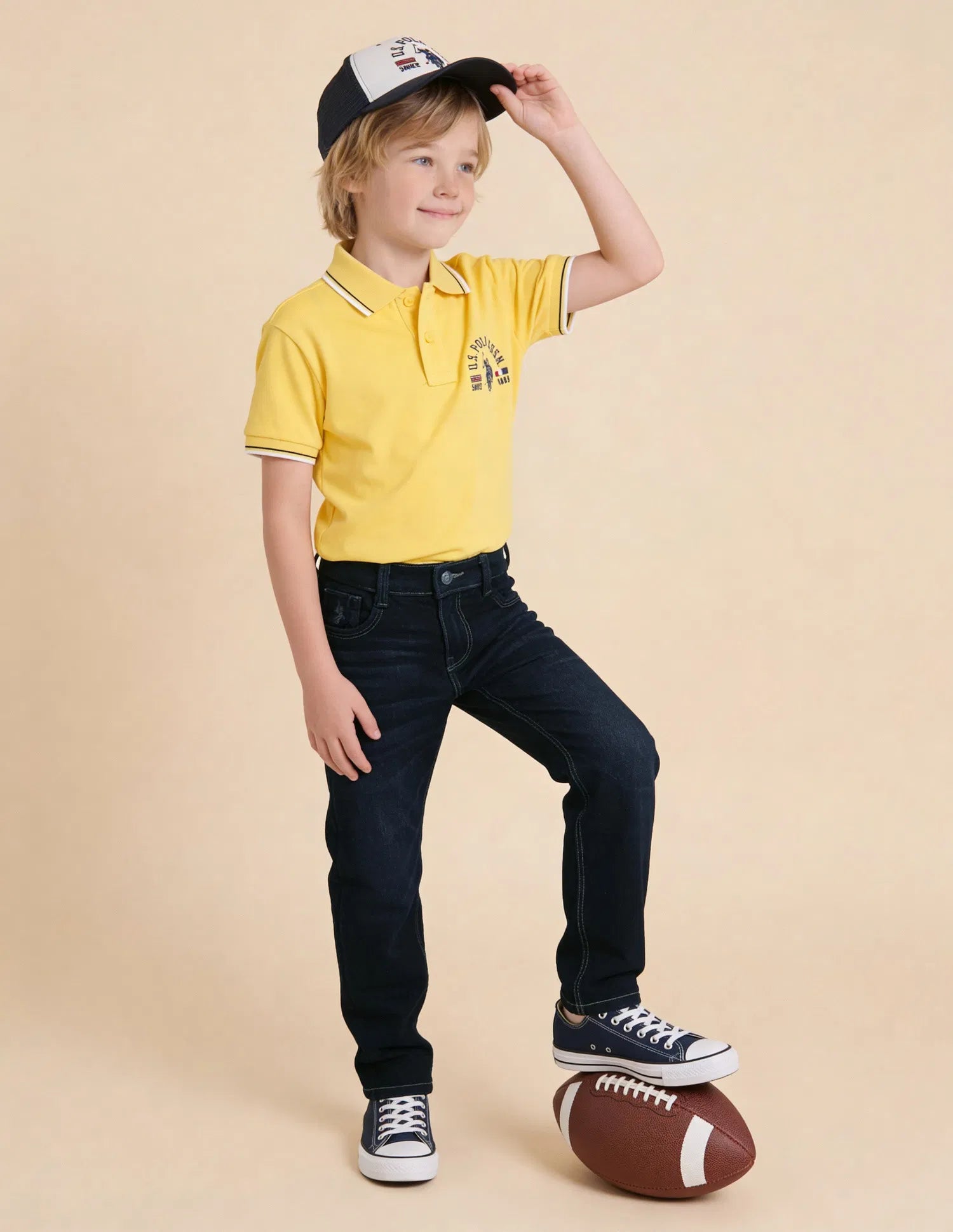 Boys Dark Blue Cotton Blend Whiskered Relaxed Fit Jeans
