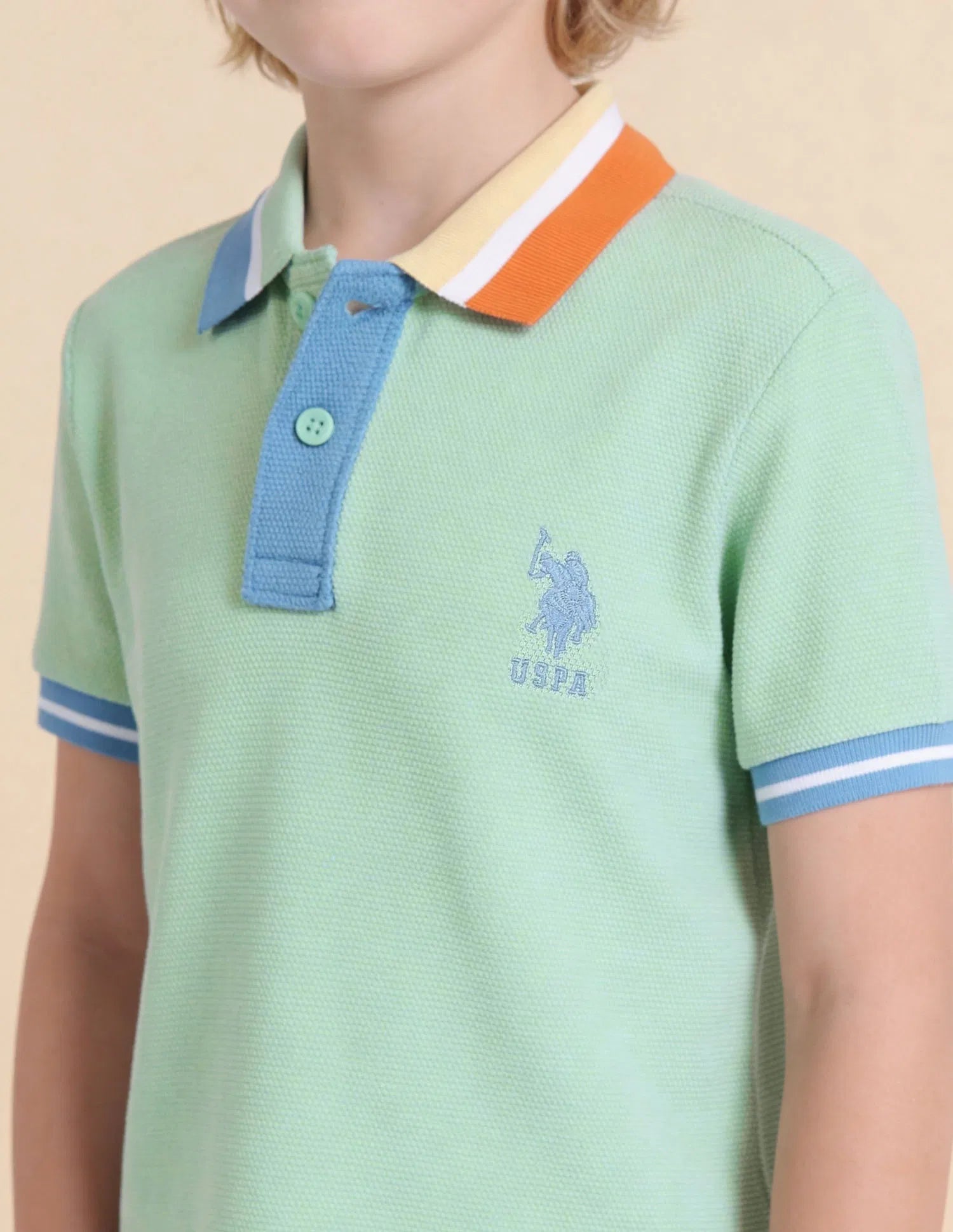 Boys Green Cotton Solid Regular Fit Polo Shirt