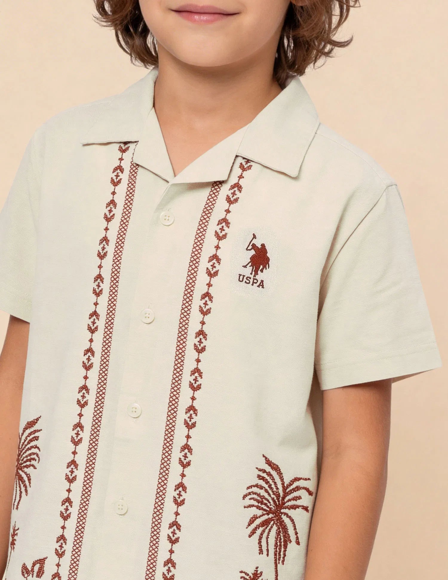 Boys Tropical Printed Cotton Blend Shirt – Regular Fit