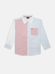 Boys Red Striped Shirt Collar Regular Fit Casual Shirt