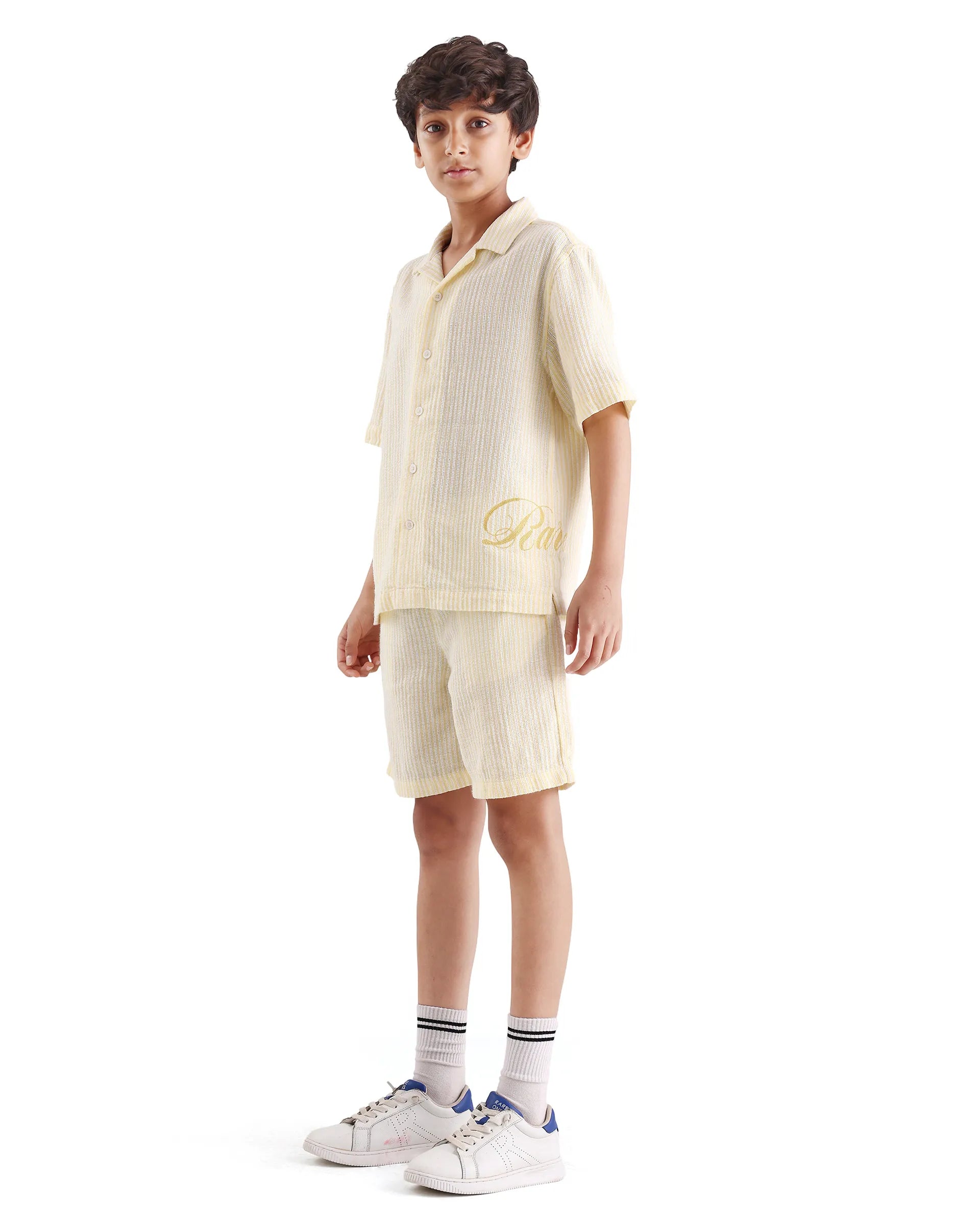 Boys Yellow Cotton Linen Regular Fit Shorts
