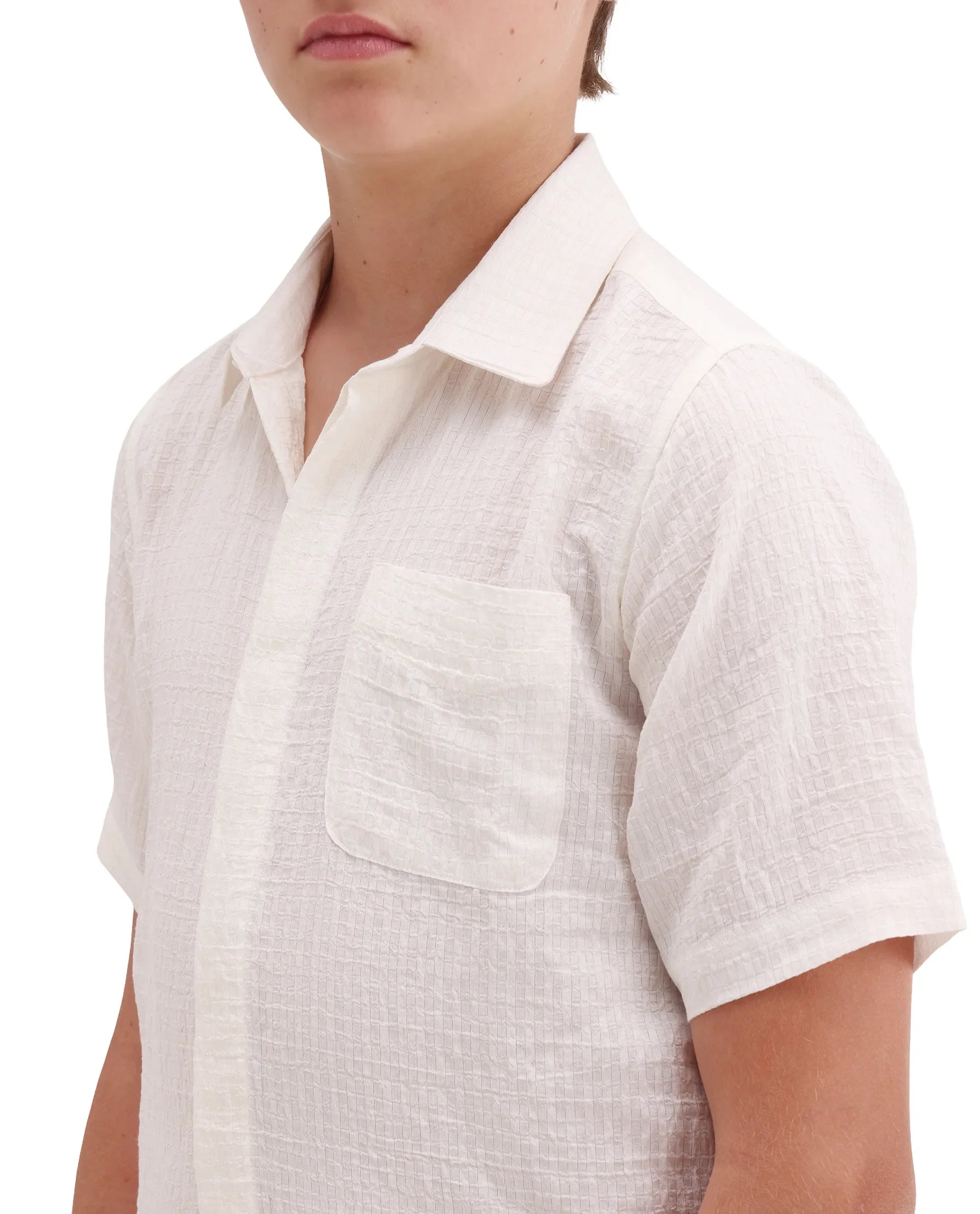Boys Off White Viscose Blend Regular Fit Shirt