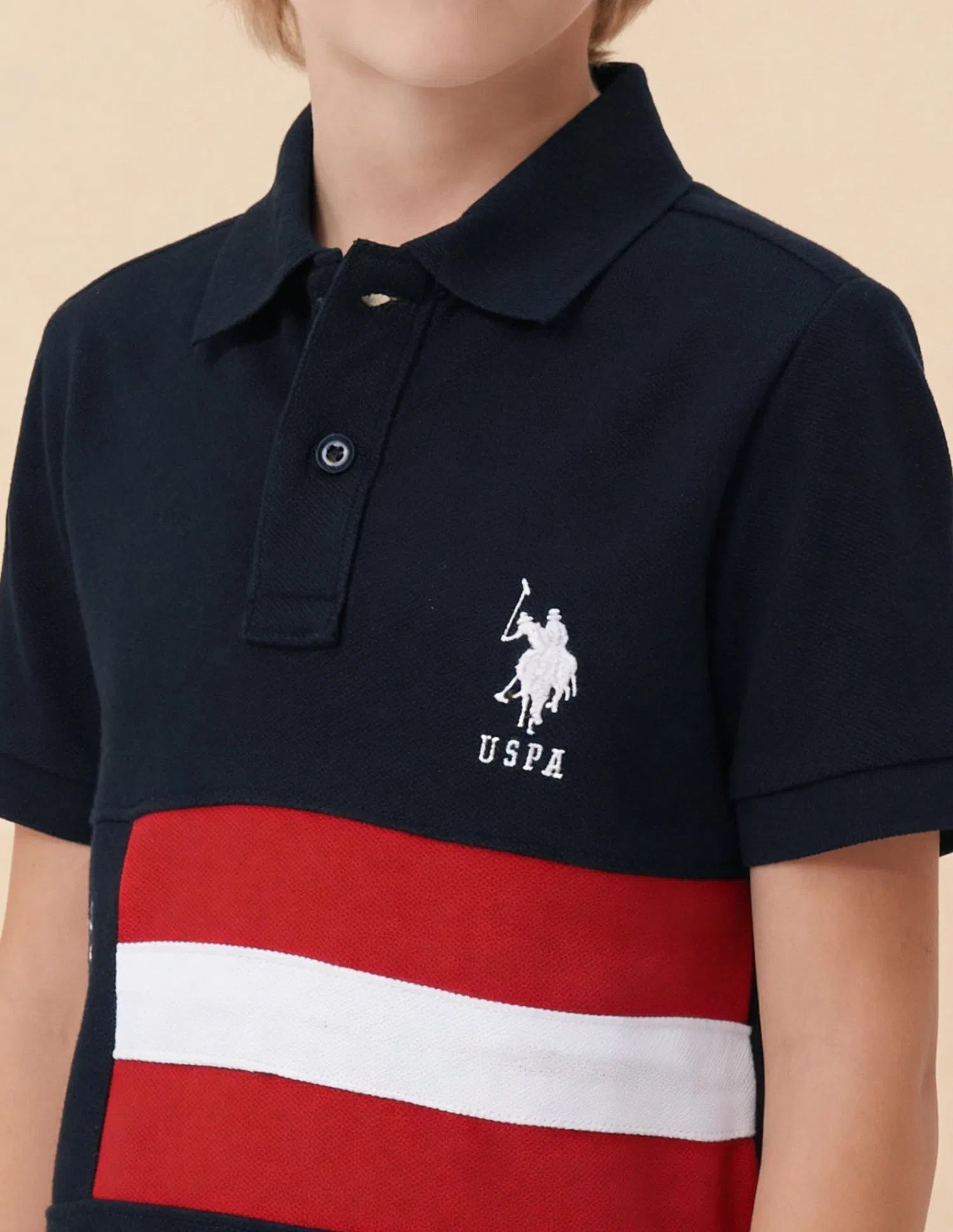 Boys Navy Cotton Graphic Print Regular Fit Polo Shirt