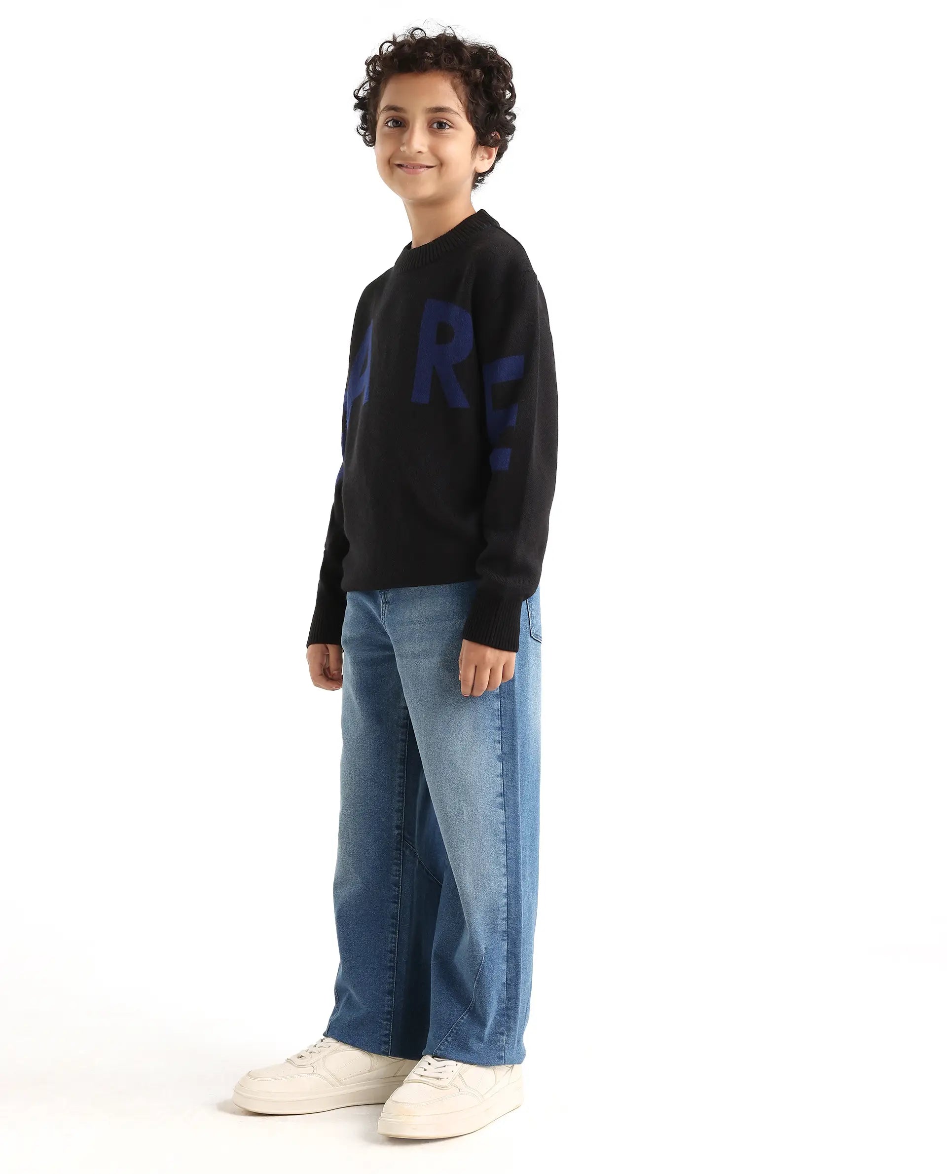 Boys Blue Slouchy Fit Button-Zip Jeans