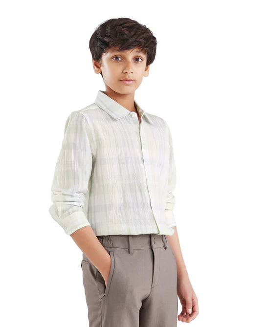 Rare Ones Boys Pastel Green Cotton Blend Regular Fit Shirt