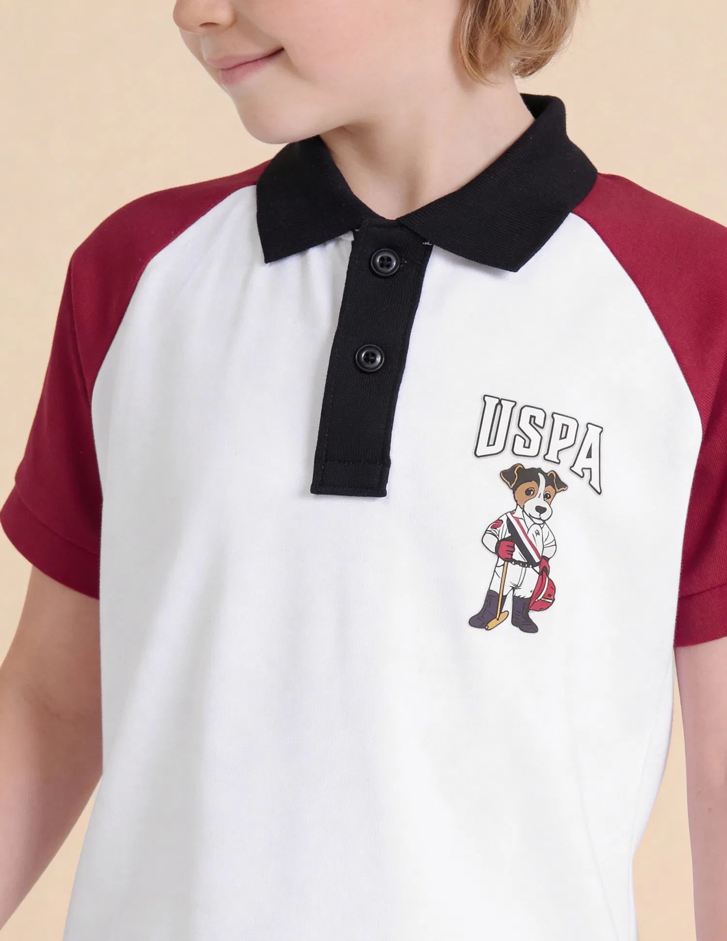 Boys White Colour Block Polo Shirt