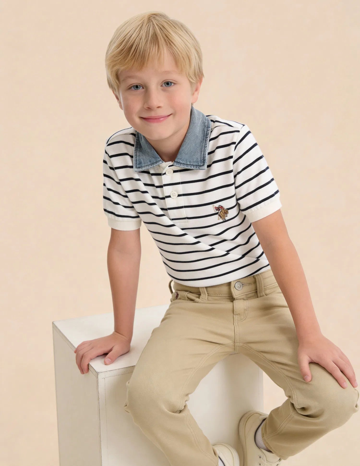 Boys Khaki Cotton Mid Rise Slim Fit Jeans
