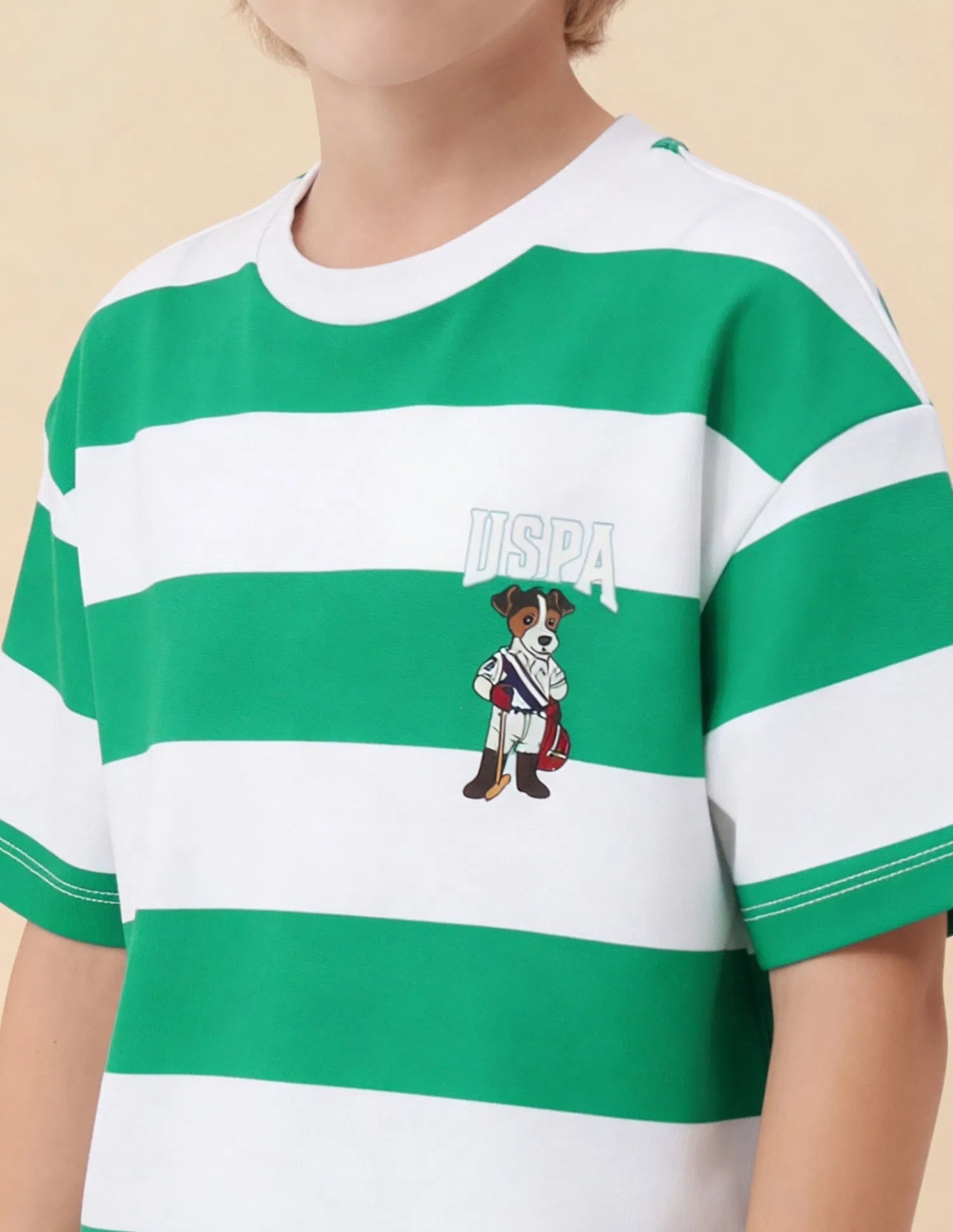 Boys Green Horizontal Striped Cotton T-Shirt – Oversized Fit