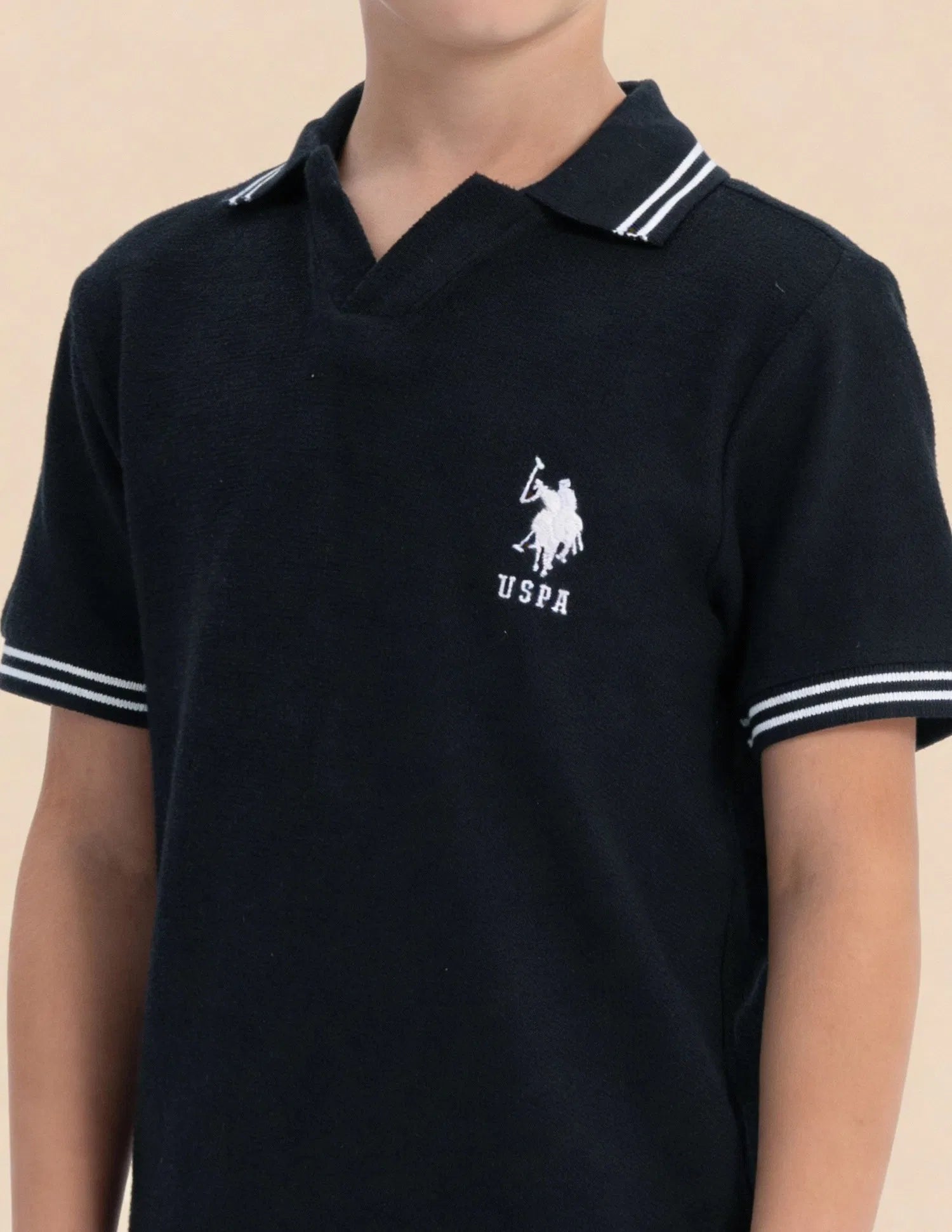Boys Navy Cotton Typography Print Regular Fit Polo Shirt
