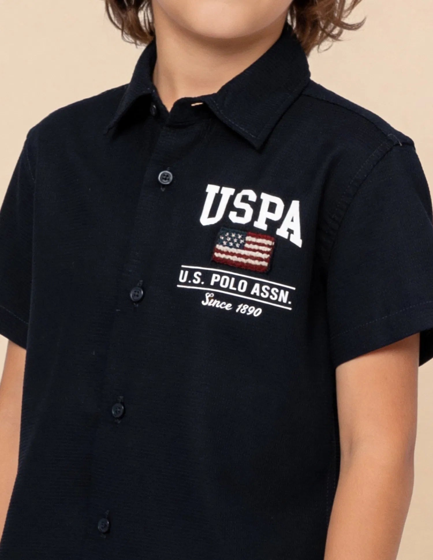 Boys Logo Appliqued Cotton Textured Shirt – Regular Fit