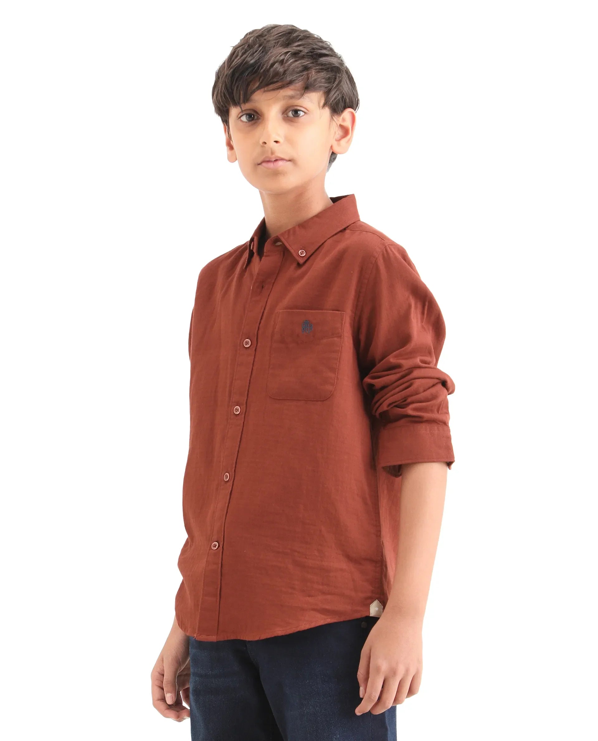 Boys Brown Cotton Blend Regular Fit Shirt