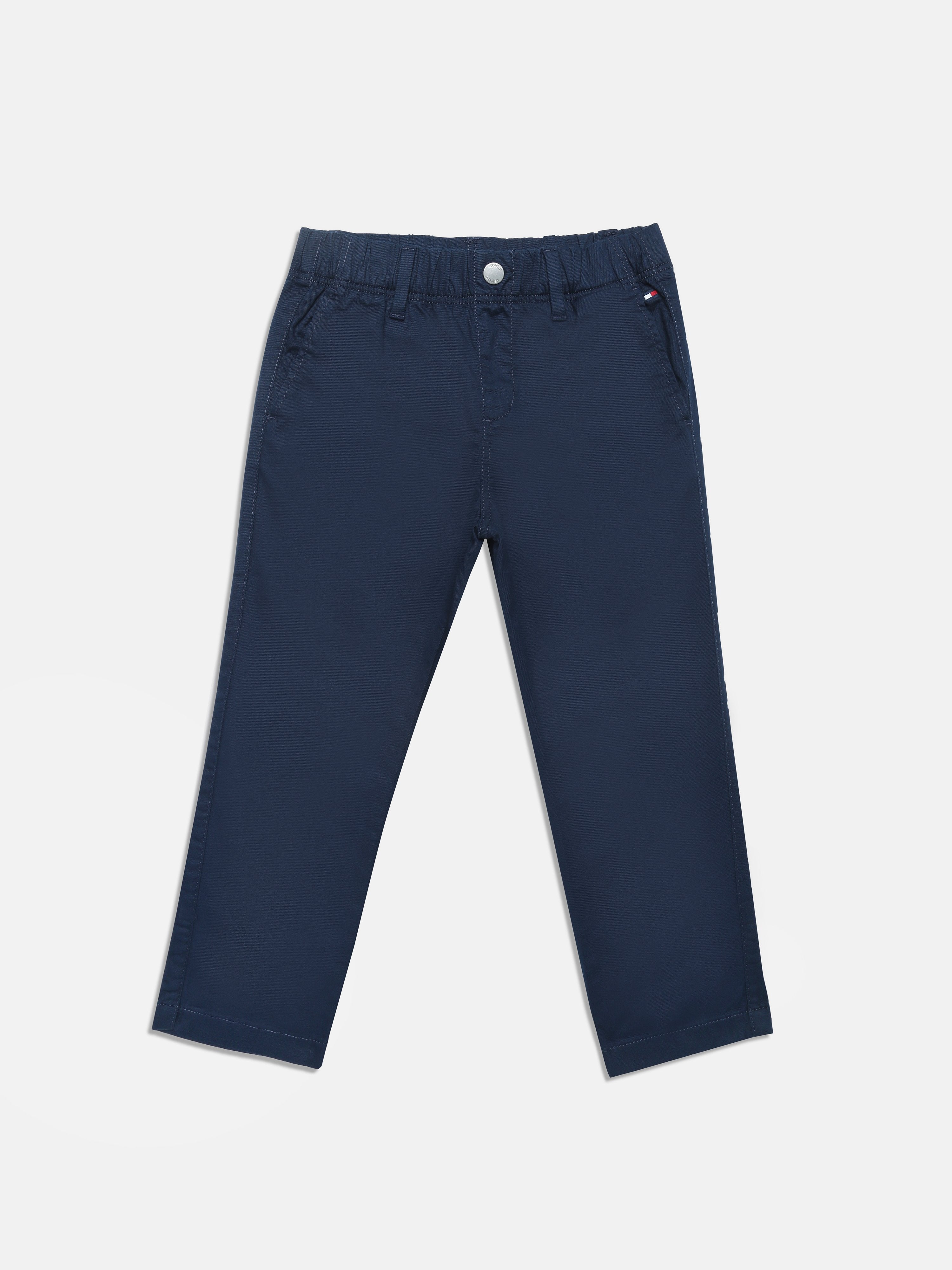 Boys Navy Solid Elasticated Regular Fit Casual Pants