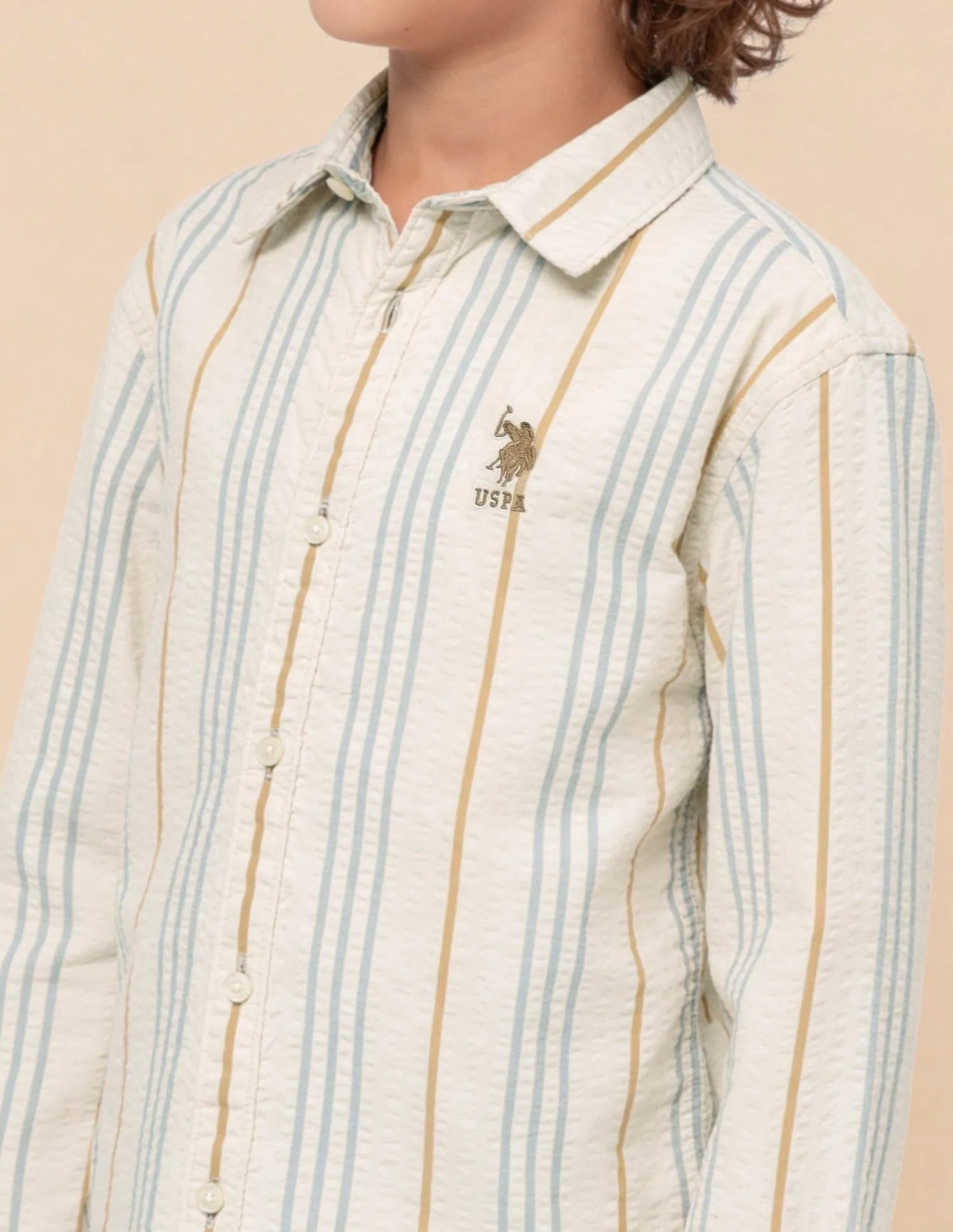 Boys Vertical Striped Cotton Seersucker Shirt – Regular Fit